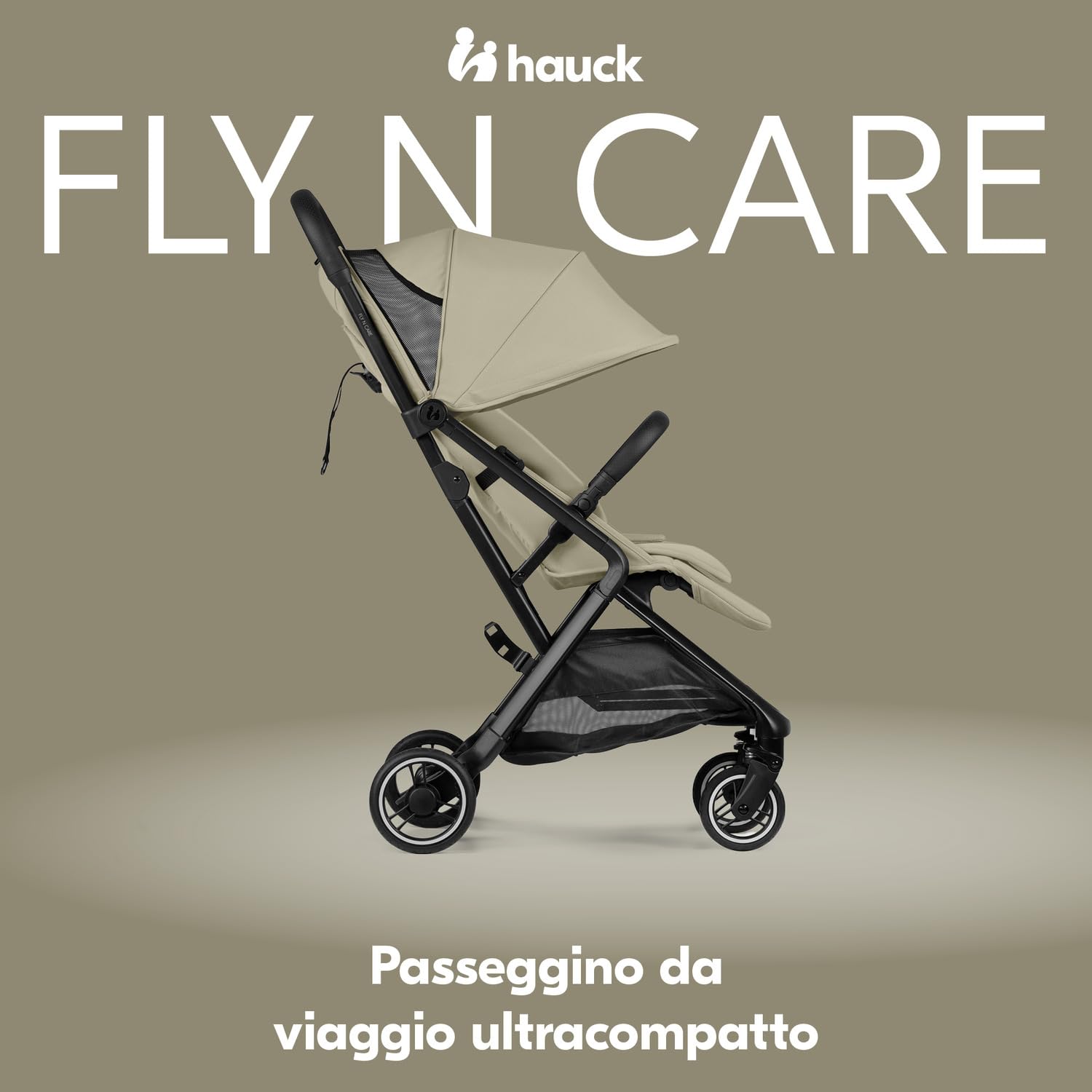 hauck Fly N Care Passeggino da Viaggio Ultracompatto e Leggero con Borsa di Trasporto e Adattatori Ovetto, Pieghevole con Una Mano, Schienale Reclinabile dalla Nascita a 22 kg, UPF 50+