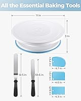 Vista 7 de Kootek Juego de suministros para decoración de pasteles con plato giratorio para pasteles con 2 espátulas rectas angulares para glaseado, 3