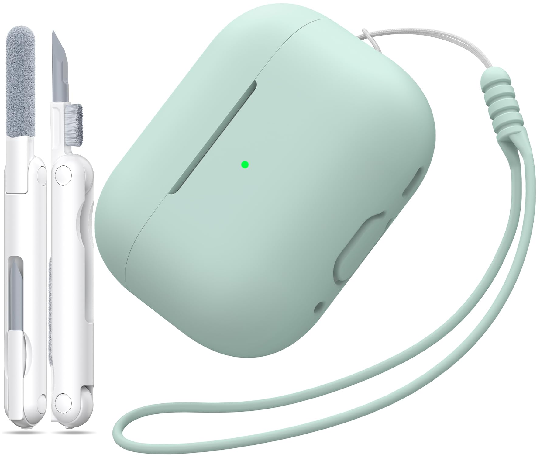 MHYALUDO Funda para AirPods Pro de 2ª generación, Funda para AirPods Pro de Silicona Suave anticaída de Grado Militar Que Absorbe los Golpes, Tacto de Piel con Llavero y Kit de Limpieza,Negro — view 38