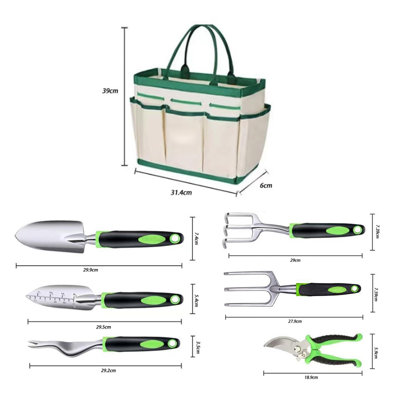 Herramientas de jardín para mujer, juego de herramientas de jardinería de aleación de aluminio, kit de iniciación de herramientas manuales con bolsa de jardín, regalos de jardinería para mujeres y