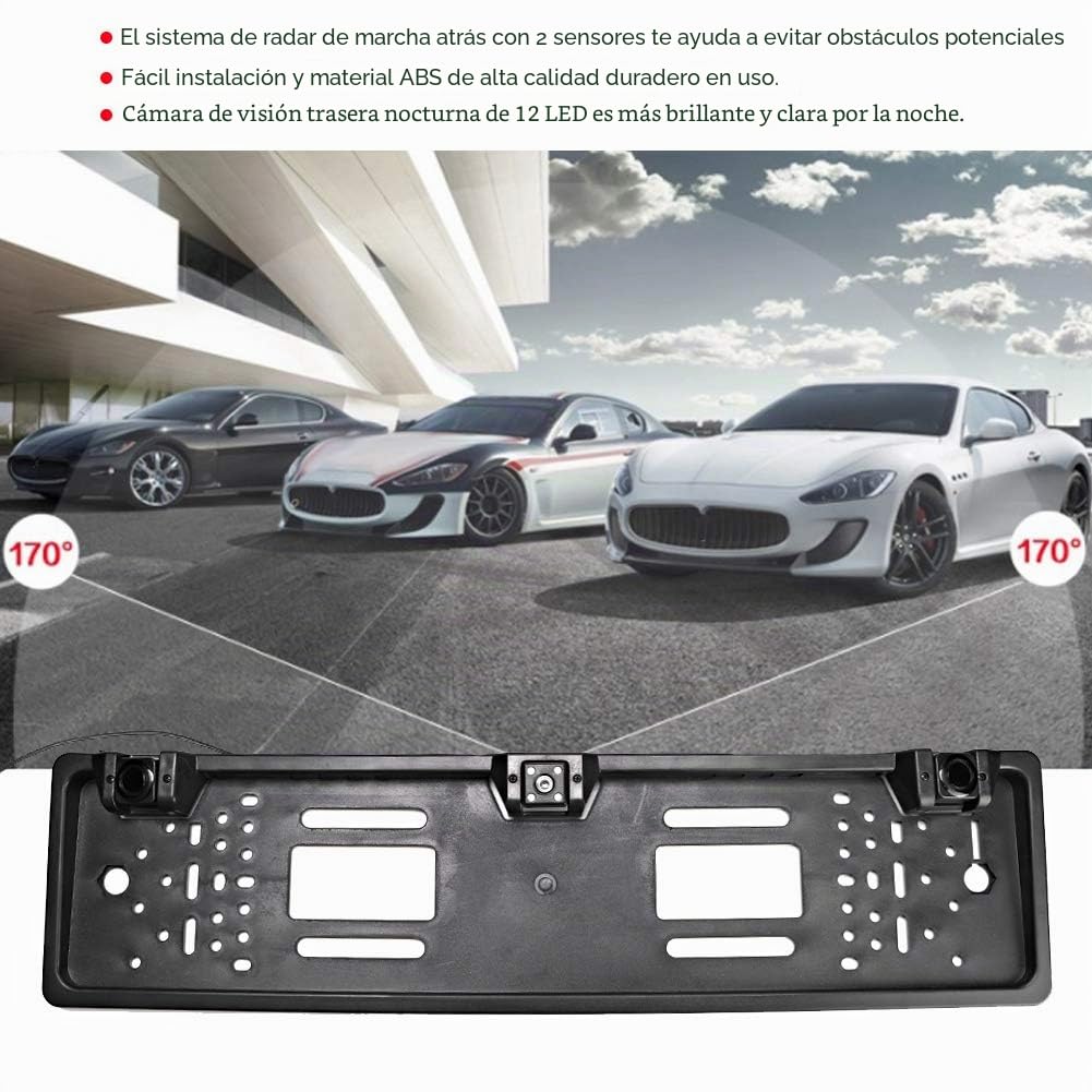 Marco de Placa de Matrícula Europea Cámara de 12LED Pantalla de Marcha Atrás Sensor de Aparcamiento Kit de de Marcha Atrás Accesorios para Coche