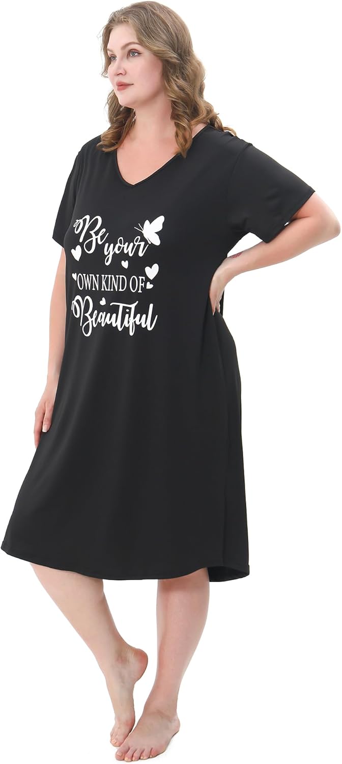 3 Pack Plus Size Women's Nightgown Soft Print Nightshirts for Women Short Sleeve Sleepwear - Image 5