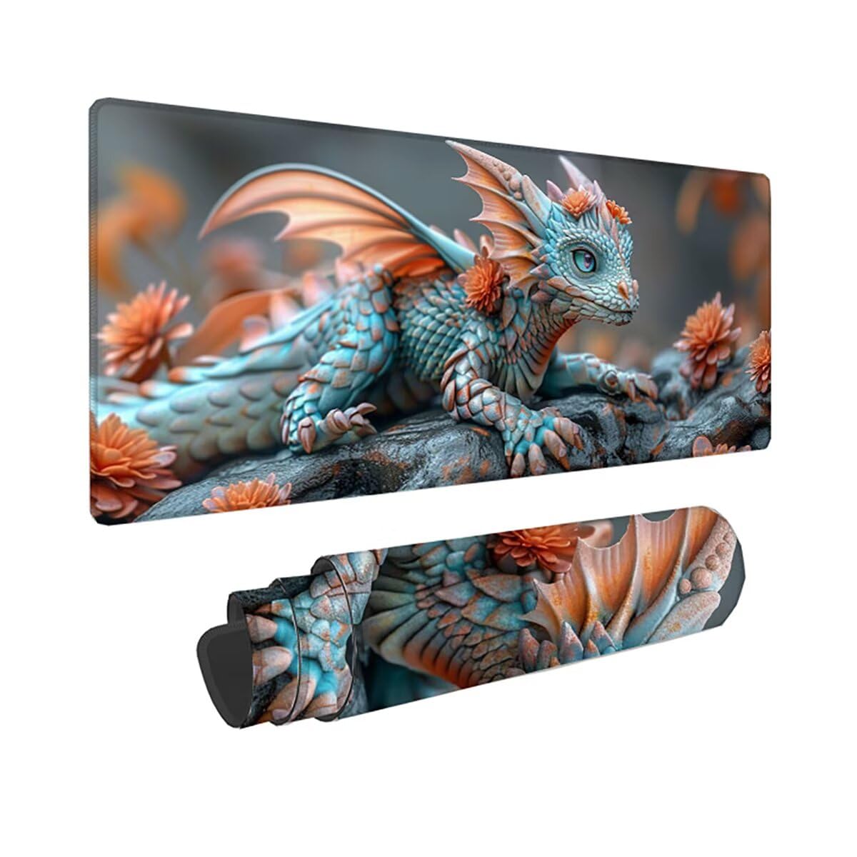 Podkładka pod mysz do gier XXL duża mysz 1500 x 800 x 3 mm, duża podkładka pod biurko z antypoślizgową gumową podstawą dla graczy PC, poprawia precyzję i szybkość smoka PjY13211 N-U