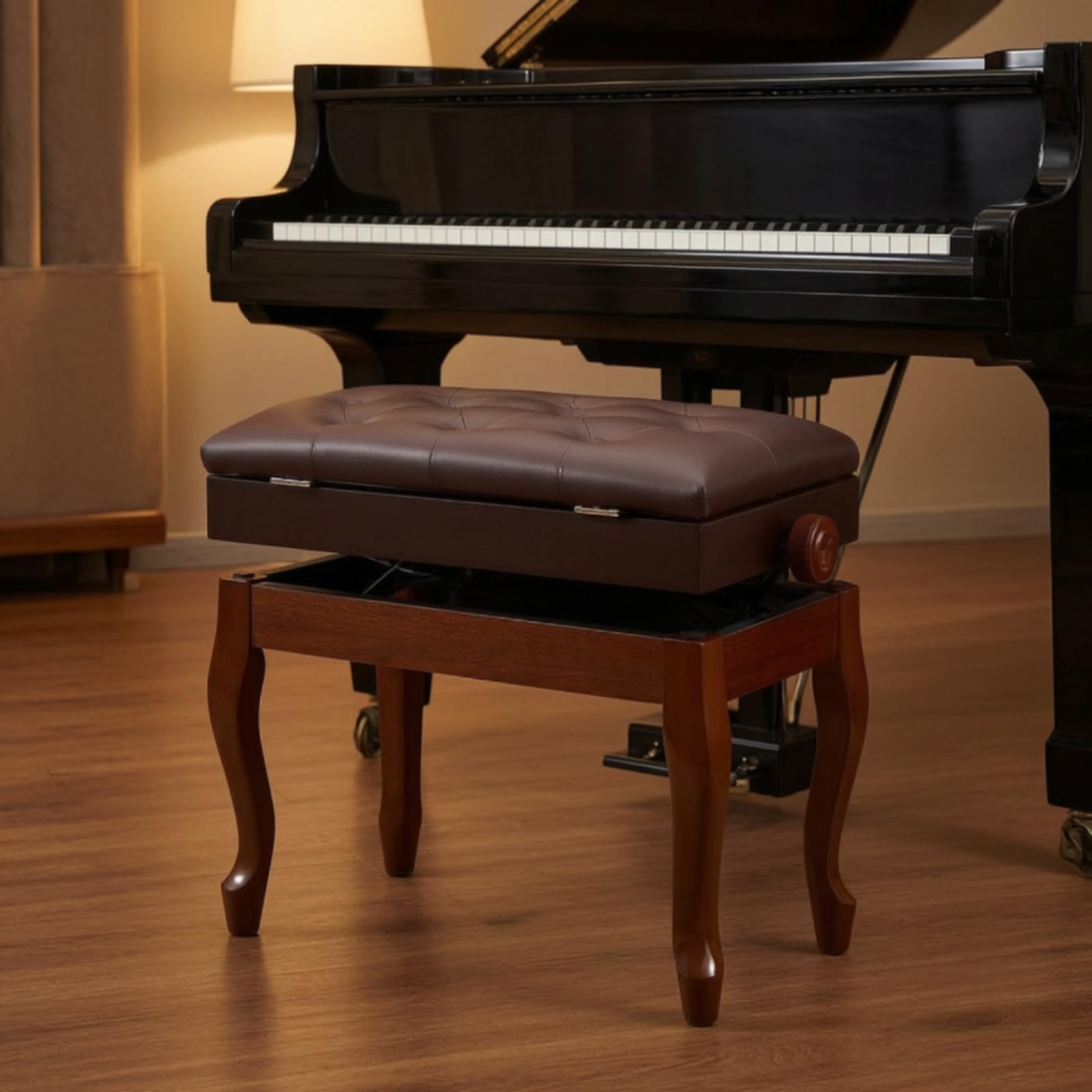 Gralara Sgabello da Regolabile Sgabello con Contenitore Imbottita per Studenti di Musica, Tastieristi, Casa, Nero, Sgabello Per Pianoforte Singolo Regolabile In Altezza Con Vano Porta Spartiti