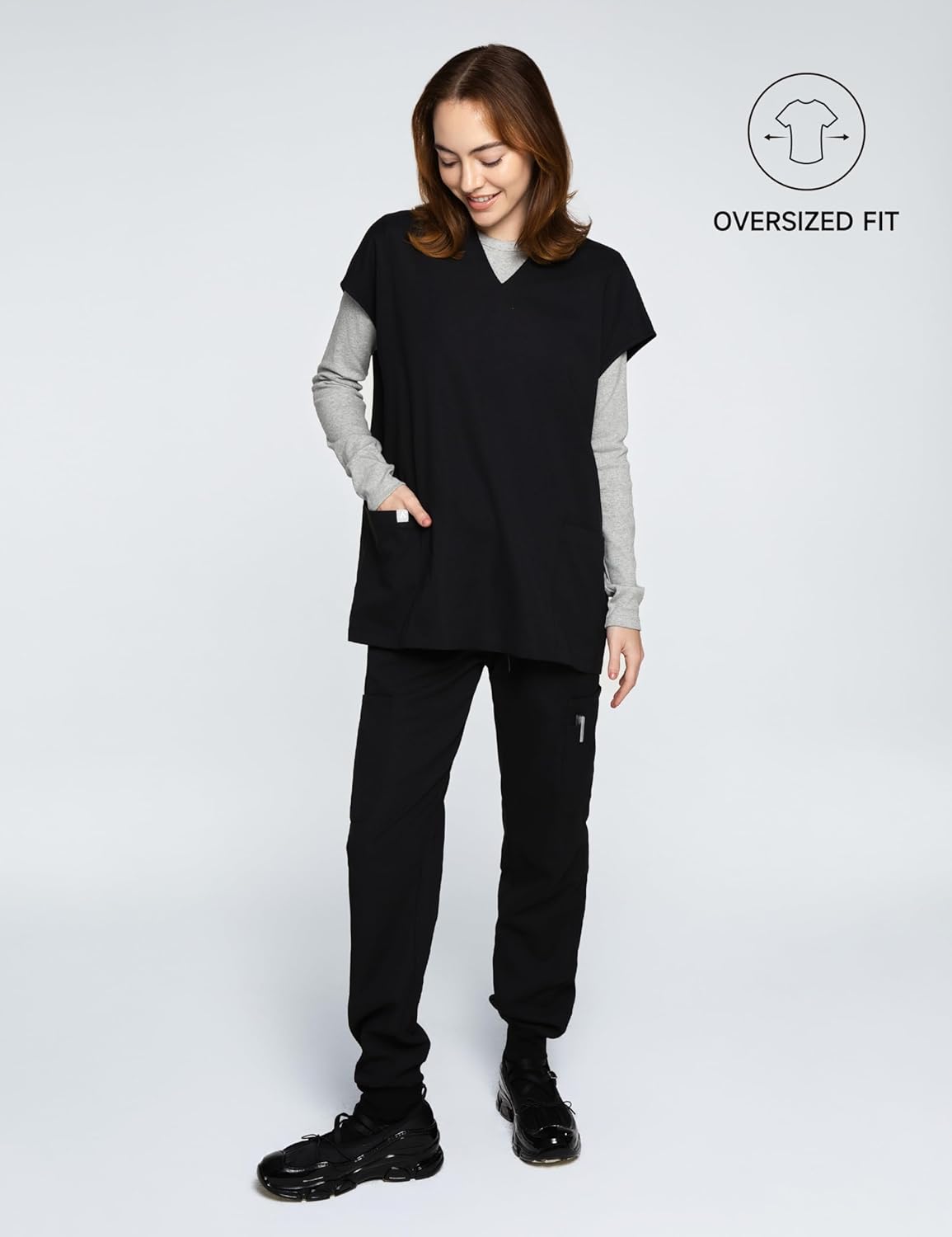 Aria Drop Shoulder Scrub Top for Women–2 Pockets, V-Neck, High Stretch, Easy Care, Oversize Fit - Image 5