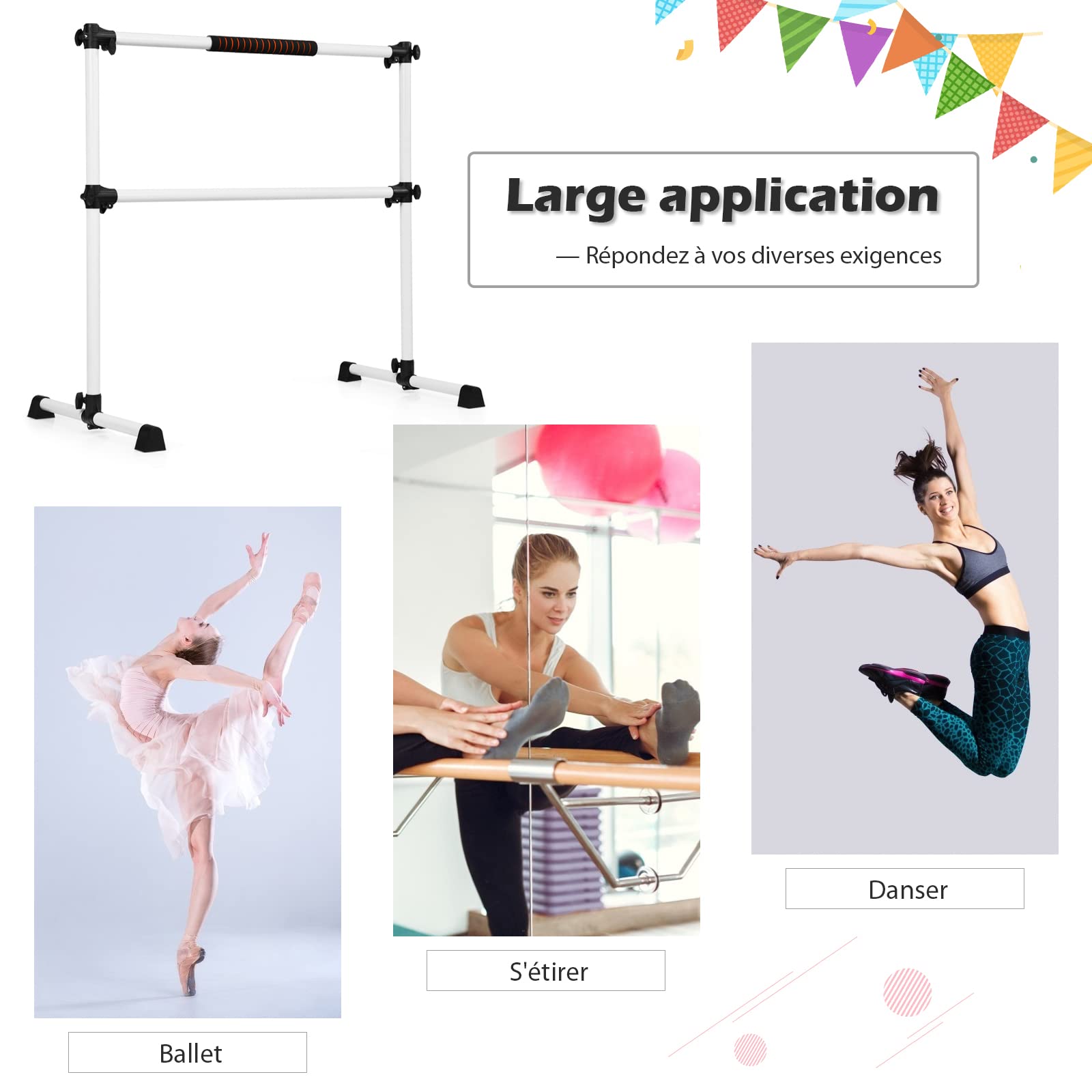 COSTWAY Double Barre de Danse Classique pour Stretching avec Barre Amovible Hauteur Réglable