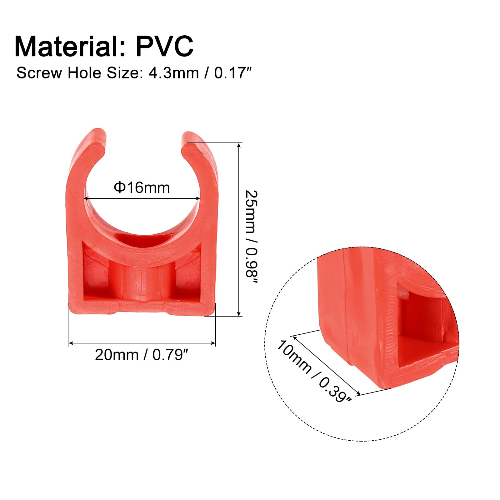 QUARKZMAN Pvc-buisklemmen, 50 stuks geschikt voor 16 mm (5/8 inch) buitendiameter slanghouder, ondersteuning PEX-buis, U-vormige PVC waterbuisklemmen, rood