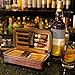 Groucho Cigar Case Travel Genuine Leather Humidor CC-01, Cedar Wood Lined with Humidifier and Removable Trays, Portable Light Weight Cigar Box Gift Set