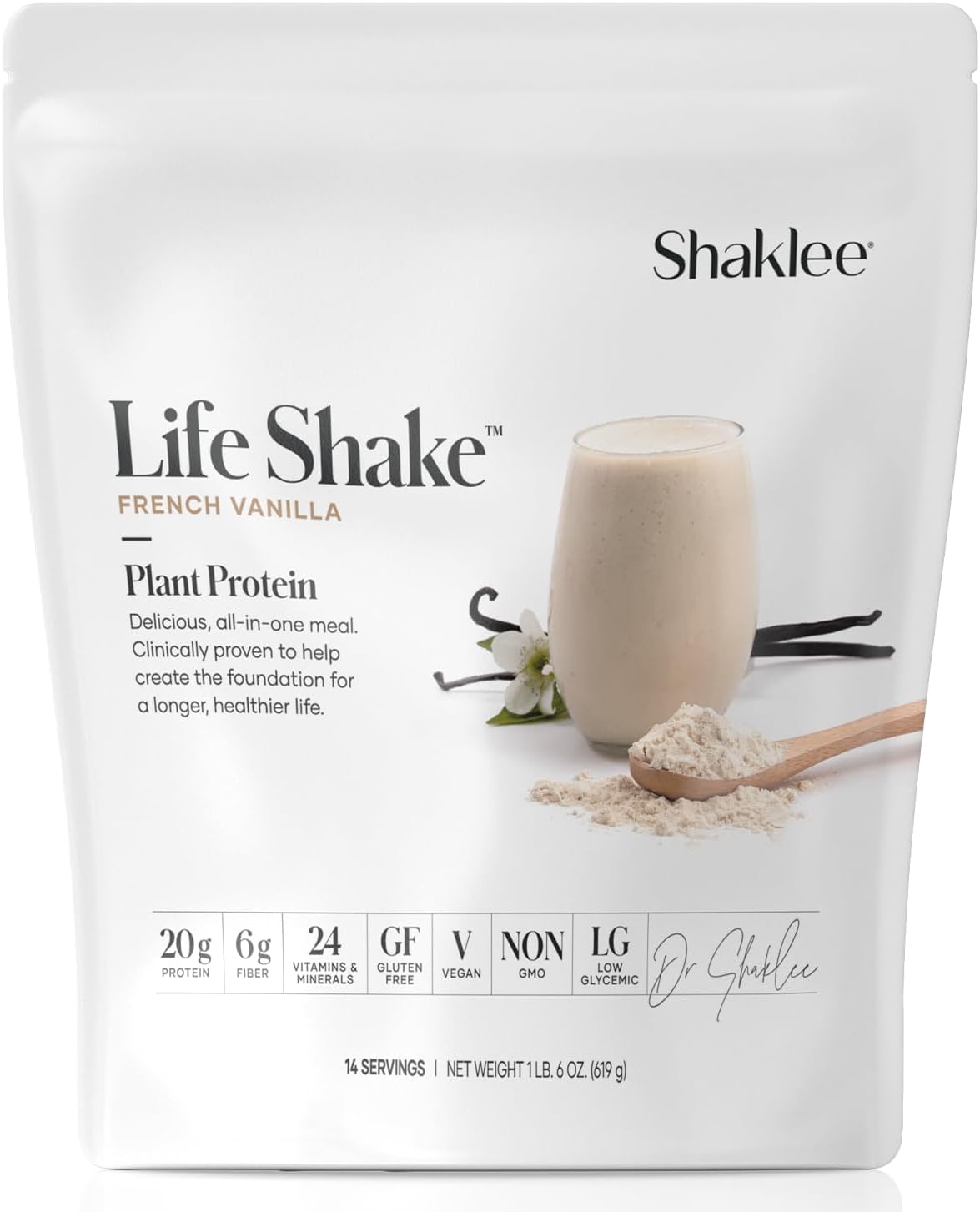 Shaklee Life Energizing Shake delicious non-GMO protein shake with pre- and probiotics -French Vanilla flavor (net wt. 1 lb.)14 servings