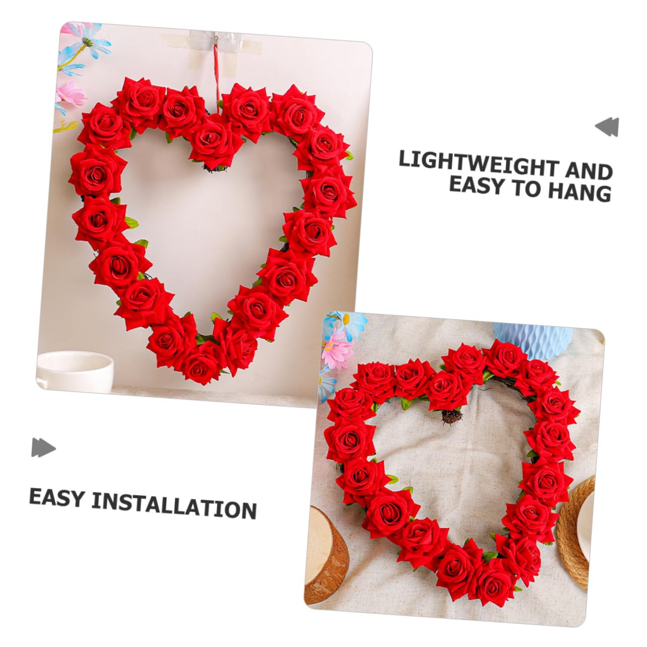 STOBAZA Guirnalda de Rosas Rojas Forma de Corazón para San Valentín para Puerta Principal Decoración Floral Romántica para Bodas y Fiestas de Parejas