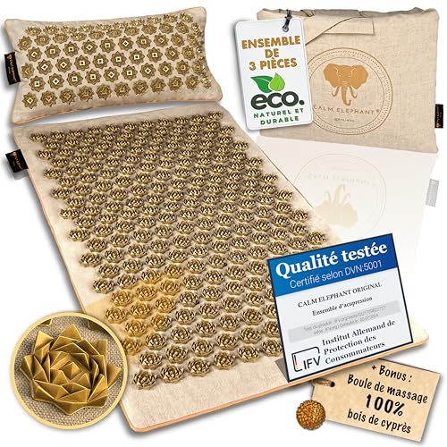 CALM ELEPHANT ORIGINAL XL Tapis Acupression PURE ECO et Coussin Ergonomique, Tapis Champ de Fleurs, Soulagement Dos, Cou & Épaules, Réflexologie,...