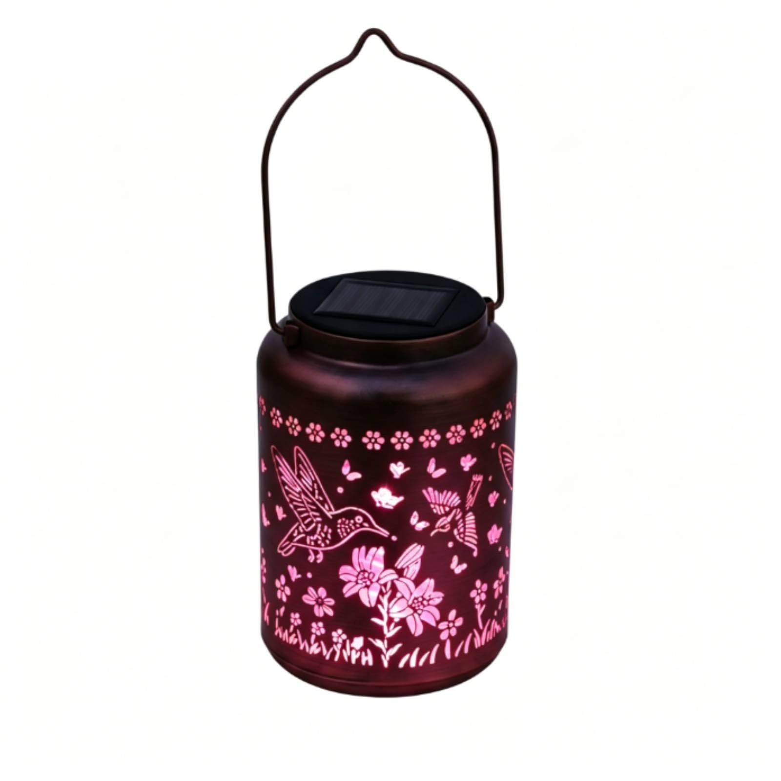 Waterproof IP44 Dragonfly Floral Garden Light Auto On/deactivated Hollow Metal Projection Lantern Wrought Iron Solar Powered Pattern Light for Patio, Yard, Pathway, Multi-Mode, Hummingbird Lily-picture-17