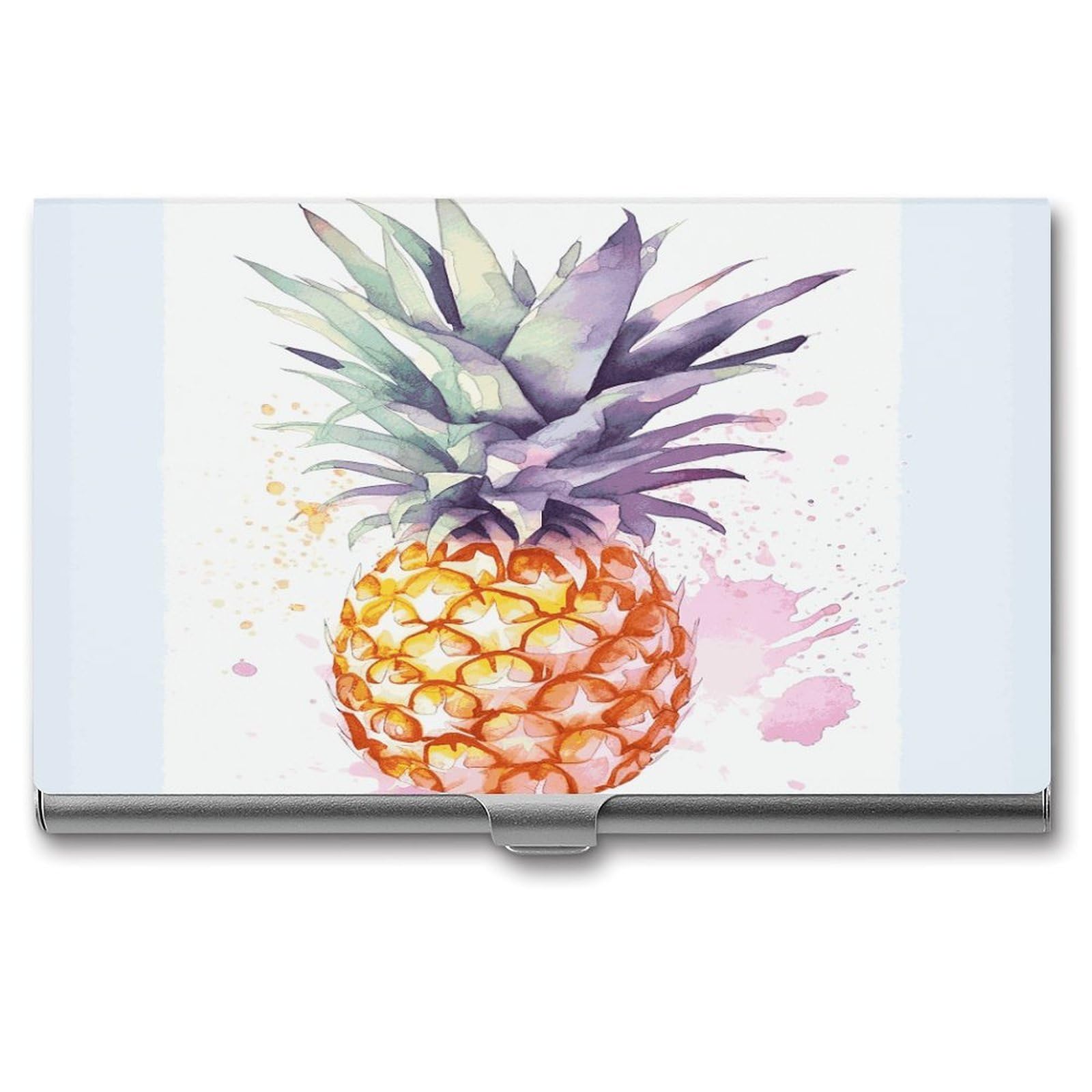 LDGSUPH Pineapple Business Card Holder Fashion Slim Name Card Holder Minimalist Design Case Metal Card Carrier Personalized Business Card Case with Flip for Men Women