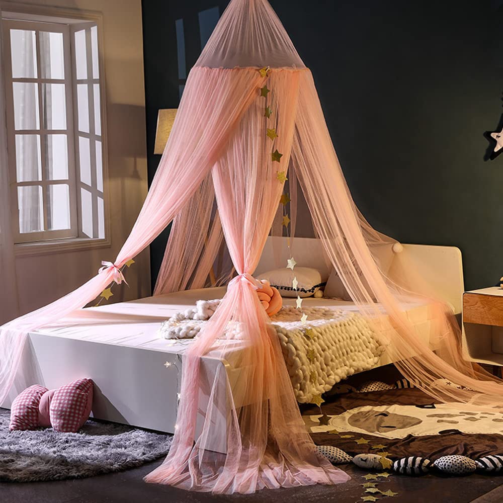 Surwin Baldacchino per Letto Bambina Bambini, Zanzariera Corona Stella Cupola Baldacchino per Lettino Culla Neonato Letto Matrimoniale, per Gioco Lettura Camera da Letto Spogliatoio (Rosa)