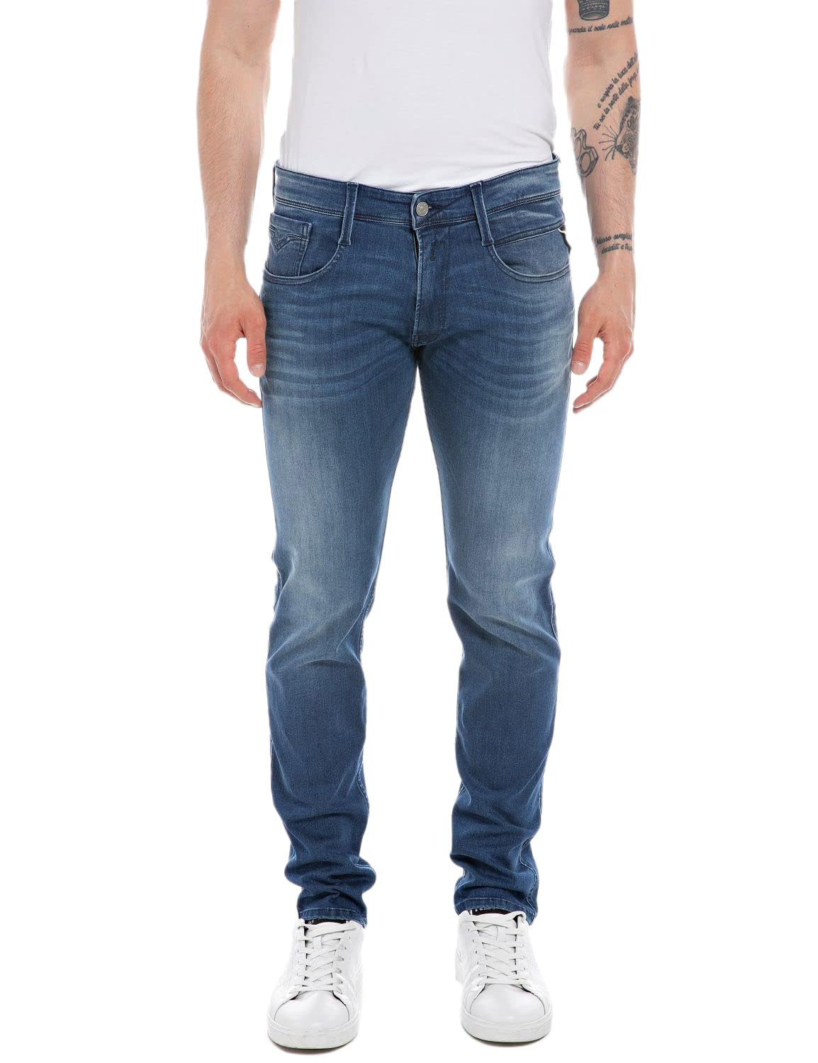 REPLAY Herren Jeans Anbass Slim-Fit mit Power Stretch, Medium Blue 009-3 (Blau), 40W / 36L