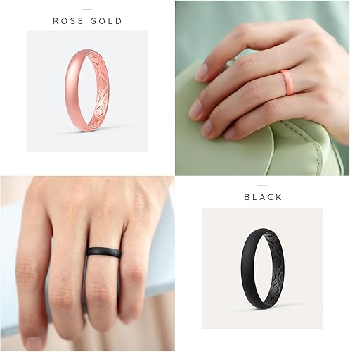 Miniatura 3 de ThunderFit - Anillos de boda de silicona para mujer, transpirables, con patrón de eternidad, alianzas de 0.15 pulgadas de ancho y 0.05 pulgadas