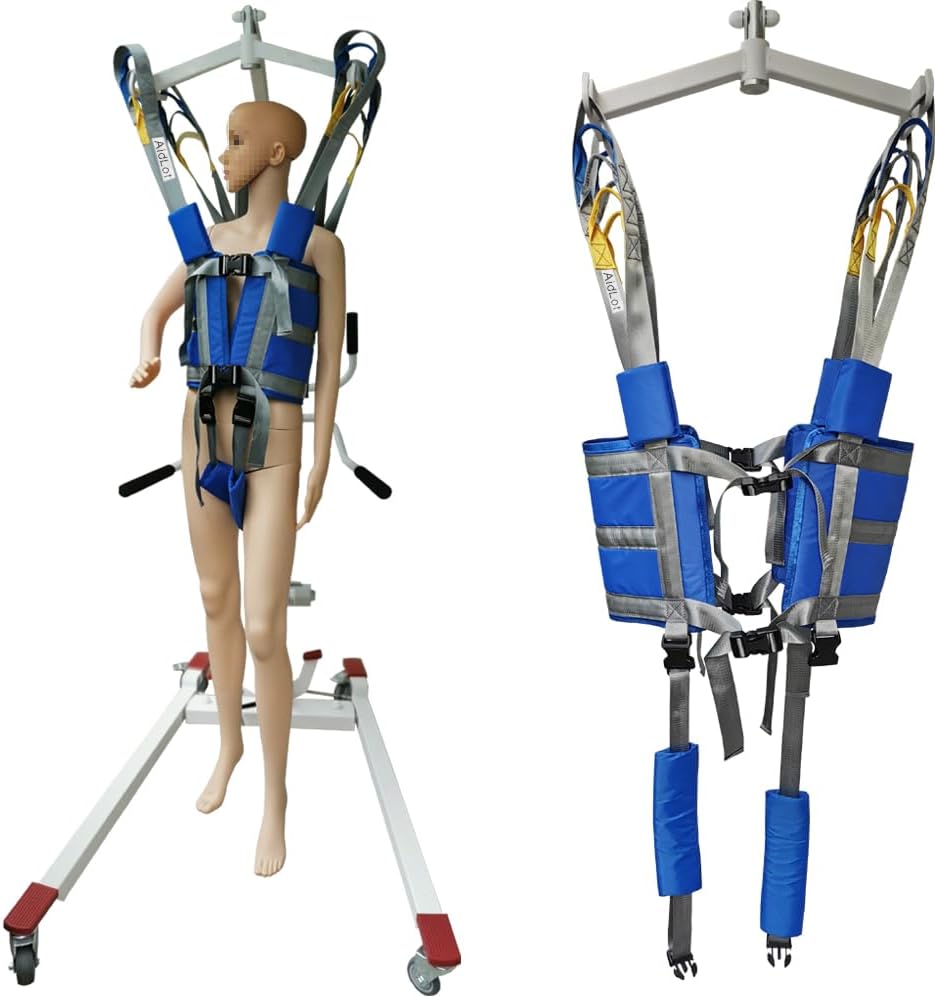 Patient Disabled Invalid Lift Walking Standing Aid Sling Medical Transfer Gait Belt Strap Assist Leg Traction Exercisers Carrier Fold Up Full Body Get Up Sit to Stand AidLot Blue