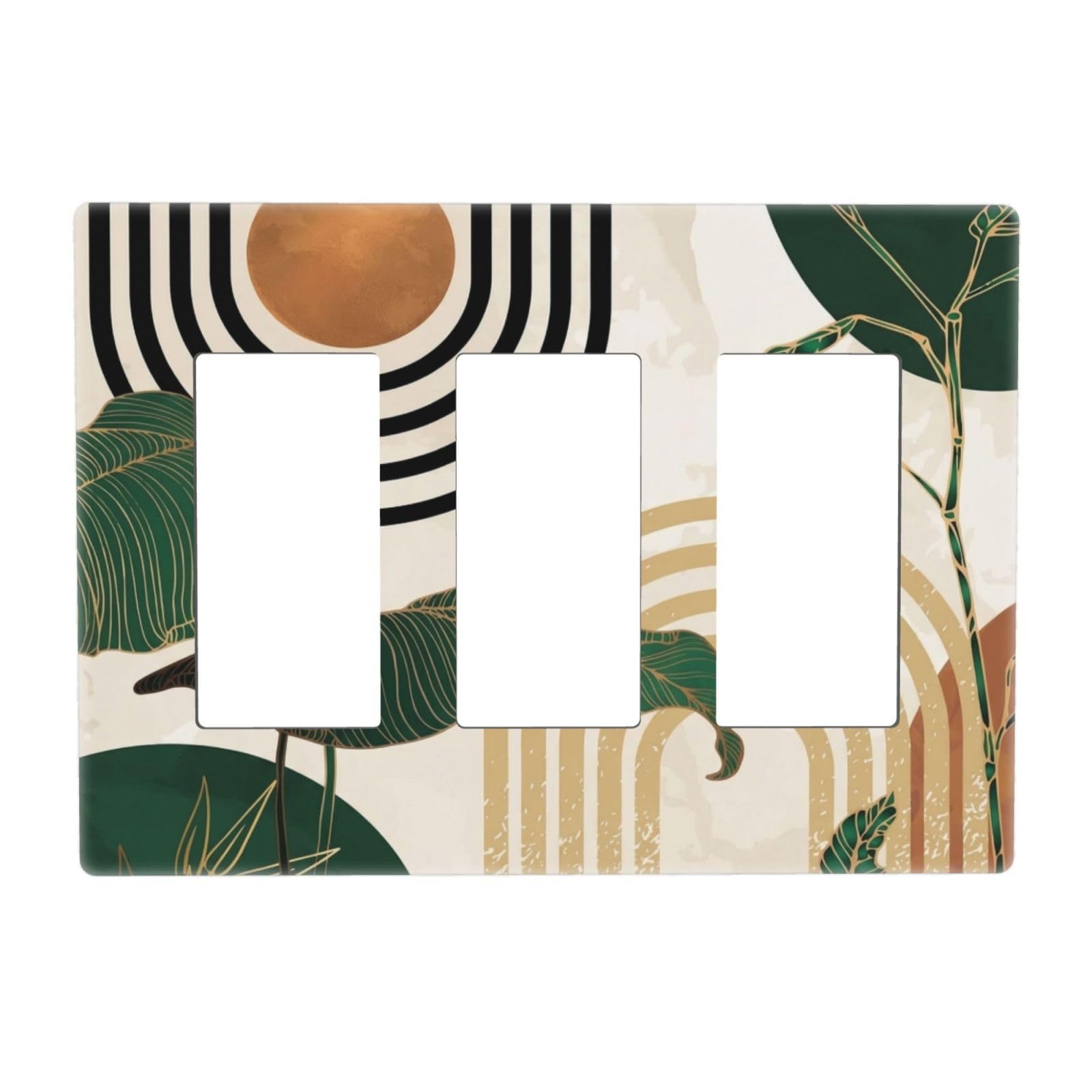 Mid Century Green Boho Sun Leaf 3 Gang Triple Rocker/Decorator Light Switch Wall Plate Cover Decorative GFCI Electrical Faceplate Switchplate Dimmer