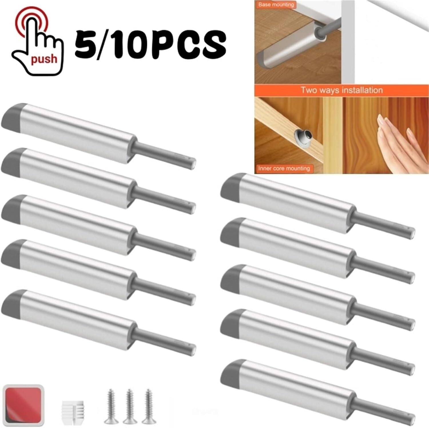 Magnetverschluss für Schränke, Push-Open-Funktion 5/10 Stück Freiliegende/verdeckte Push-to-Open-Türriegel, Küchenschrank-Rebounder, Soft-Close