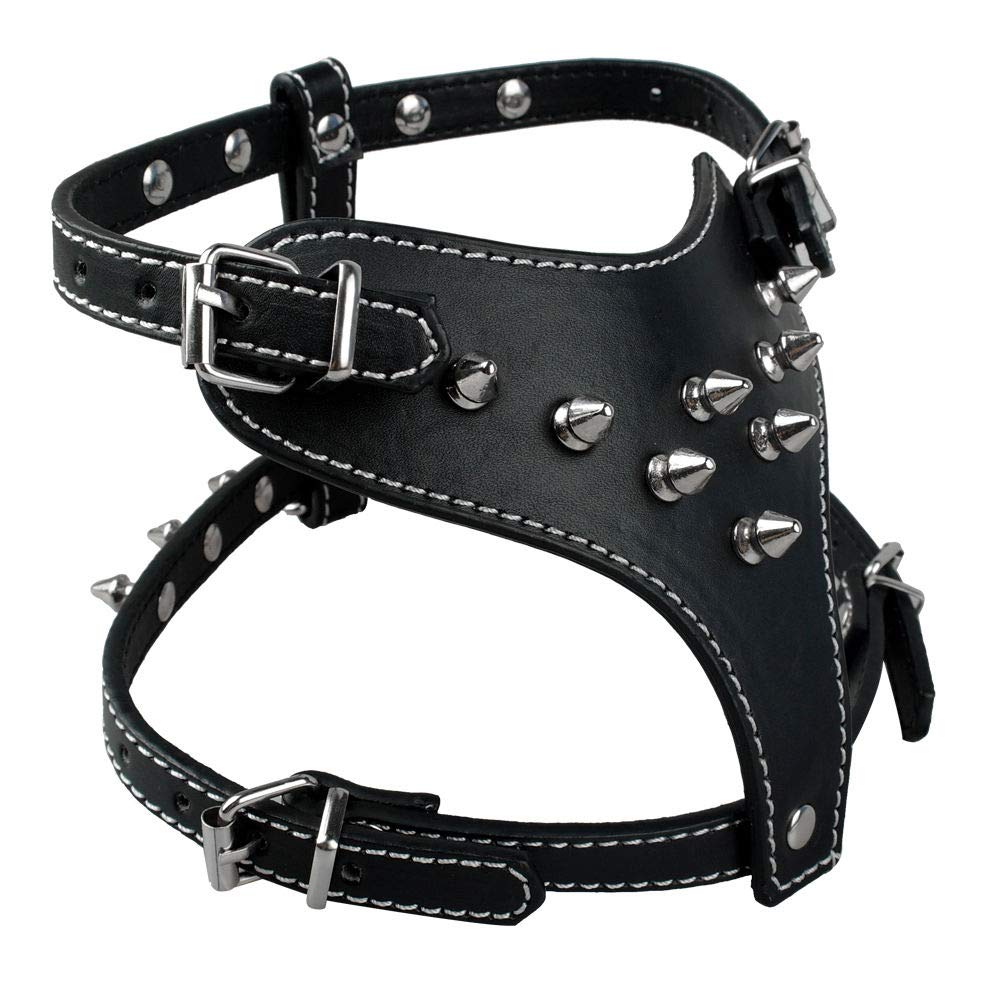 haoyueer Fashion Punk Style Pu Leather Spiked Studded Dog Harnesses Chest 13.5"-17" for Small Dog Adjustable (Black)