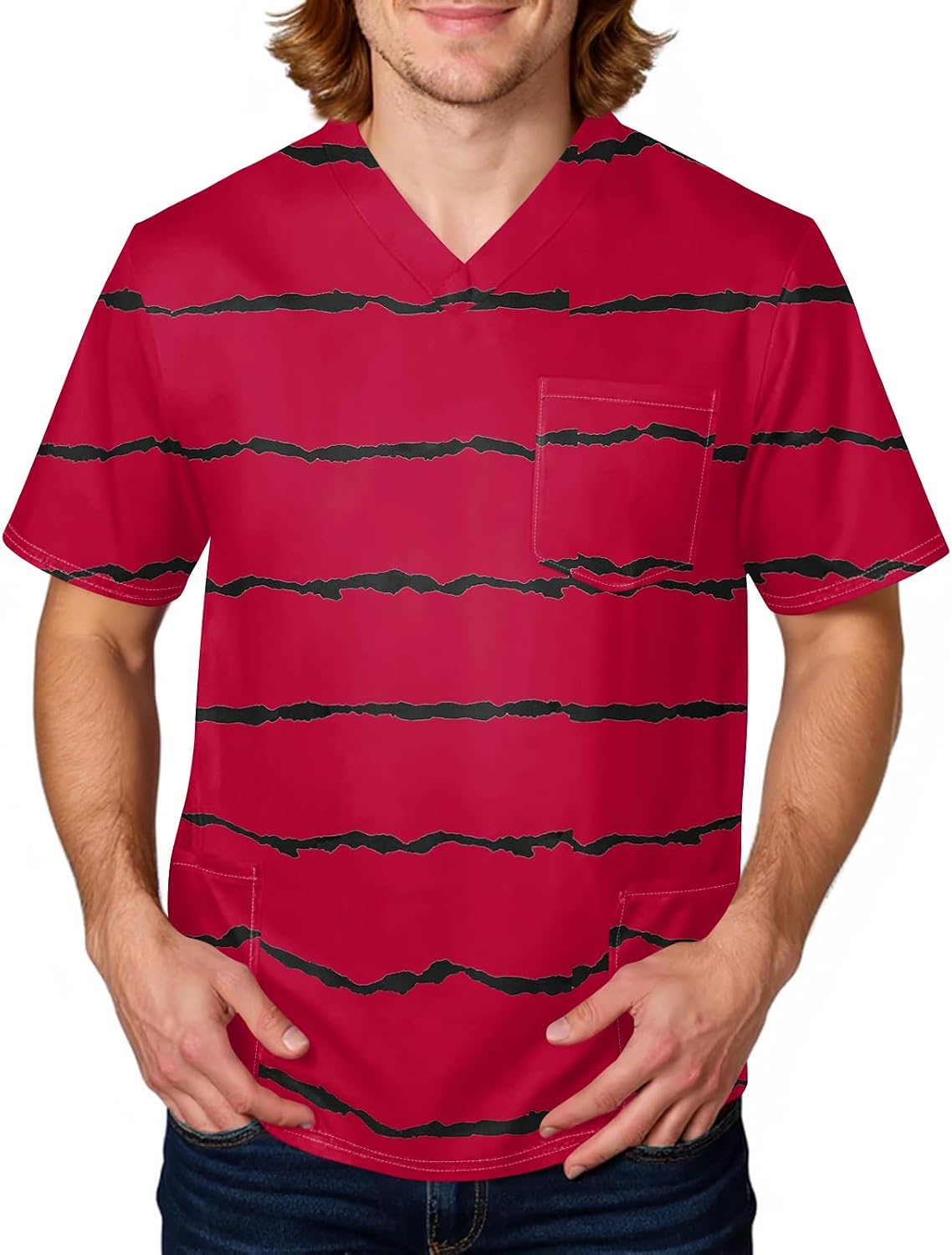 RTRDE Men's Novelty Printed Moisture-Wicking Stretch Uniform Scrub Top with Pockets, S-5XL