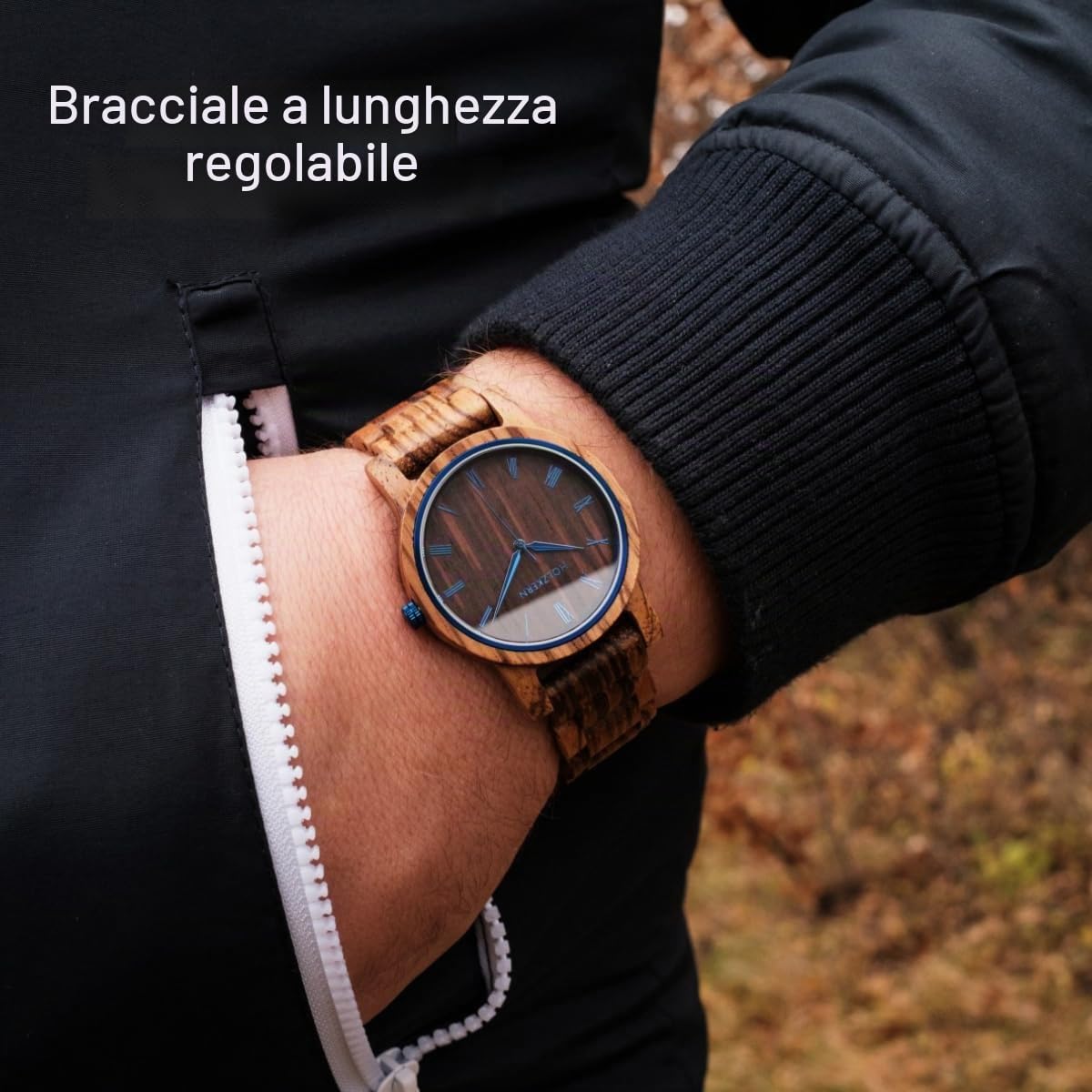 HOLZKERN Orologio da polso al quarzo Mattina d'autunno Zebrano/Wengé | Orologio unisex eccezionale per donne e uomini,