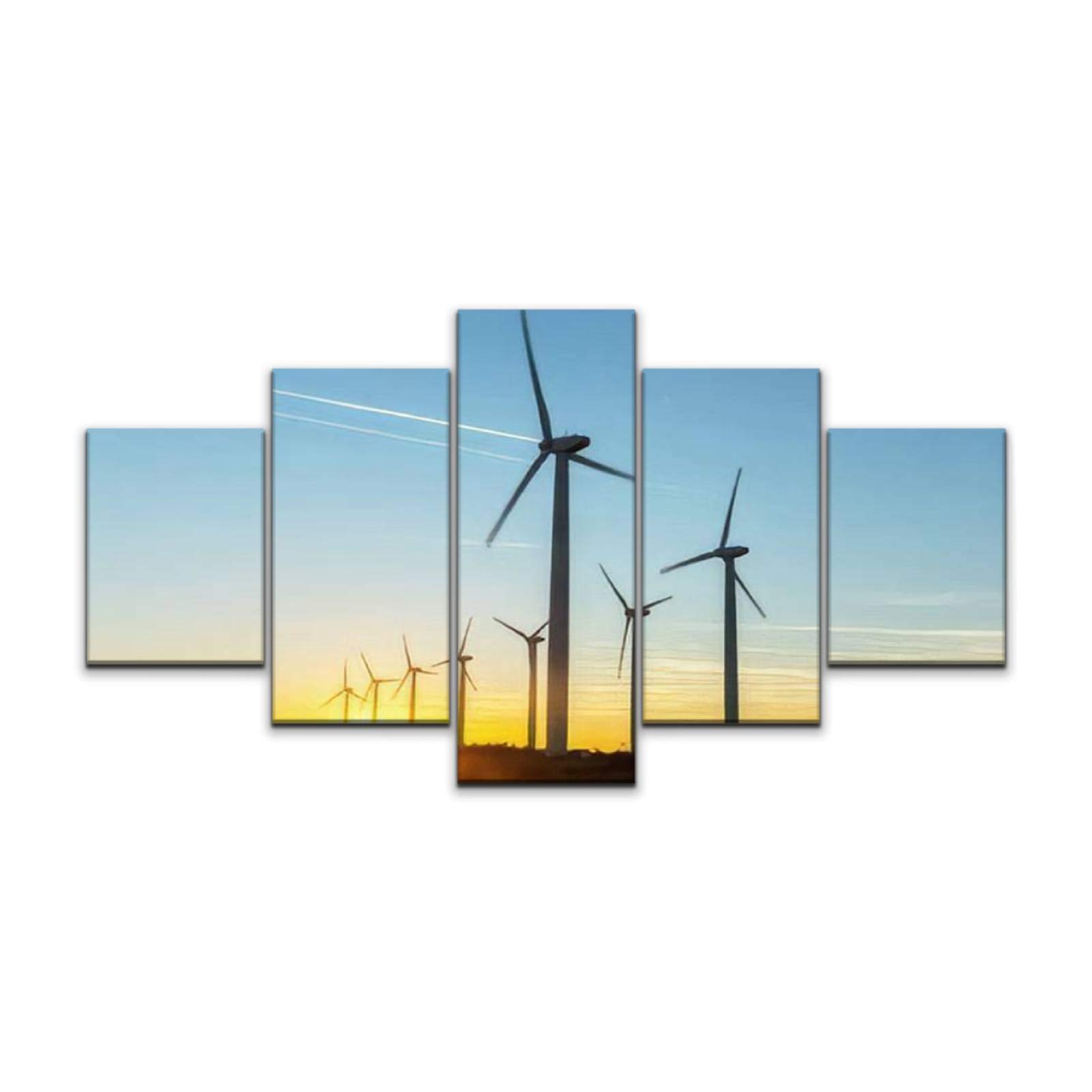 JOEJRTGRKADW Canvas Art Wall Wind Turbines at Dusk Landscape Sunset with Windmills Renewal Source Paintings Vintage Prints Home Decor Artworks Gift Ready to Hang for Living Room 5 Panels Large Size