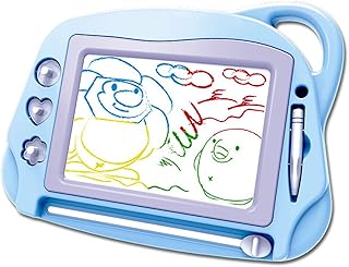 AiTuiTui Magnetic Drawing Board Mini Travel Doodle, Erasable Writing Sketch Colorful Pad Area Educational Learning Toy for Kid / Toddlers/ Babies with 3 Stamps and 1 Pen (Sky Blue)