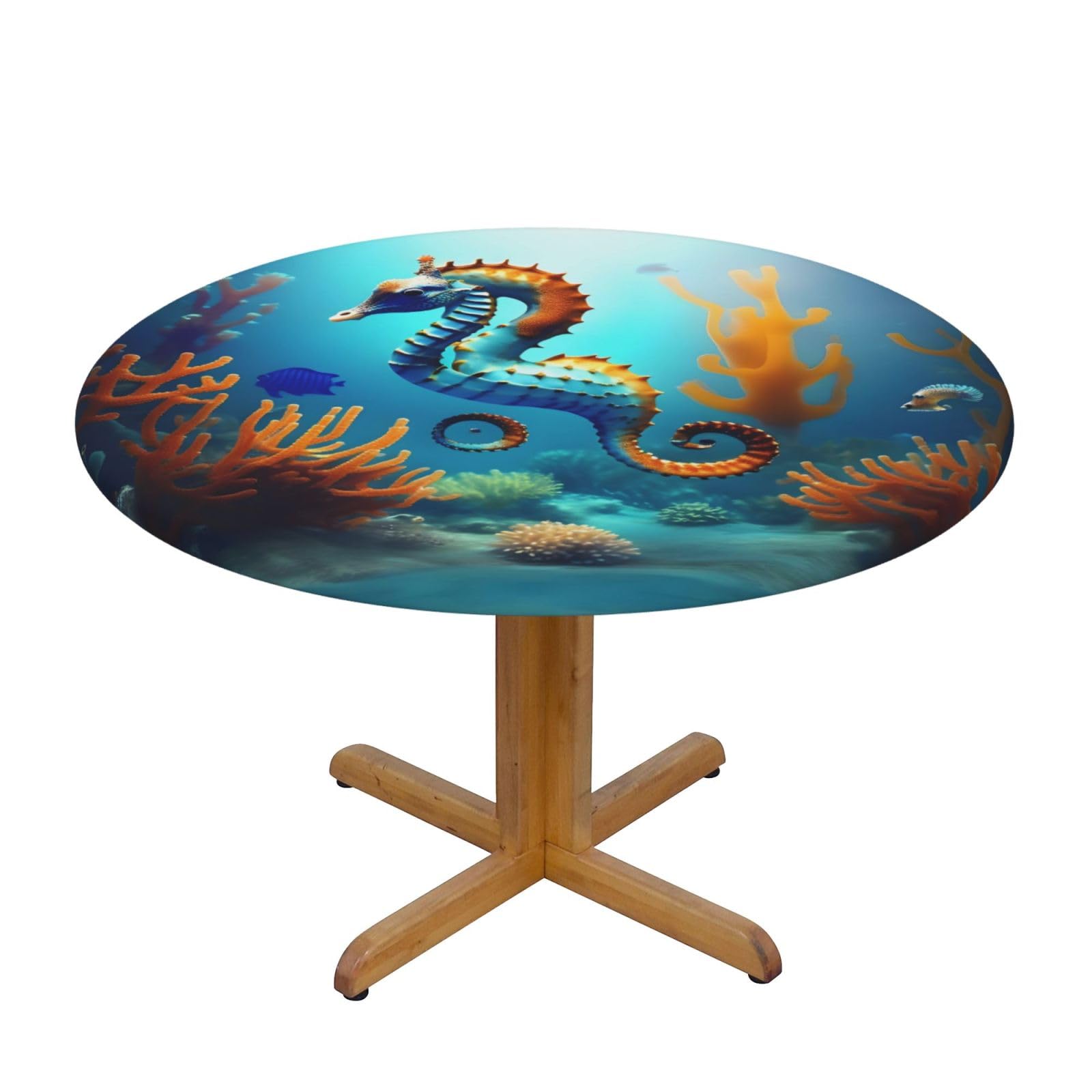ZQYTGFDC Seabed coral seahorse M Decorative Round Tablecloth Waterproof Anti Stain Oil Proof Size for 40 50 inch