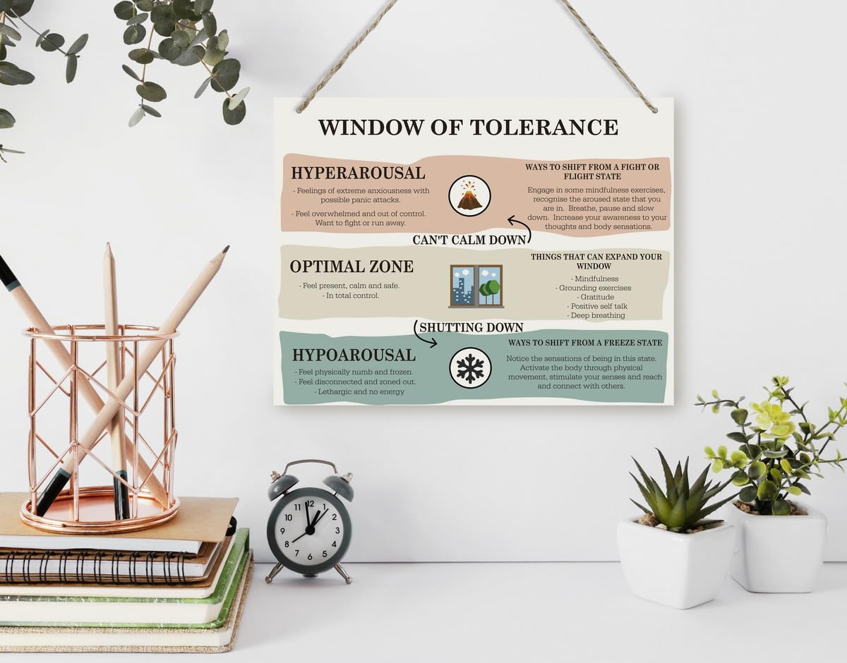 BQL Therapy Decor, Mental Health Hanging Wall Art, Social Emotional Development, Coping Skills, Mindfulness Sign for Adult, Counseling Room Decor, Window of Tolerance Sign, 8X10inch MDF Wood 1