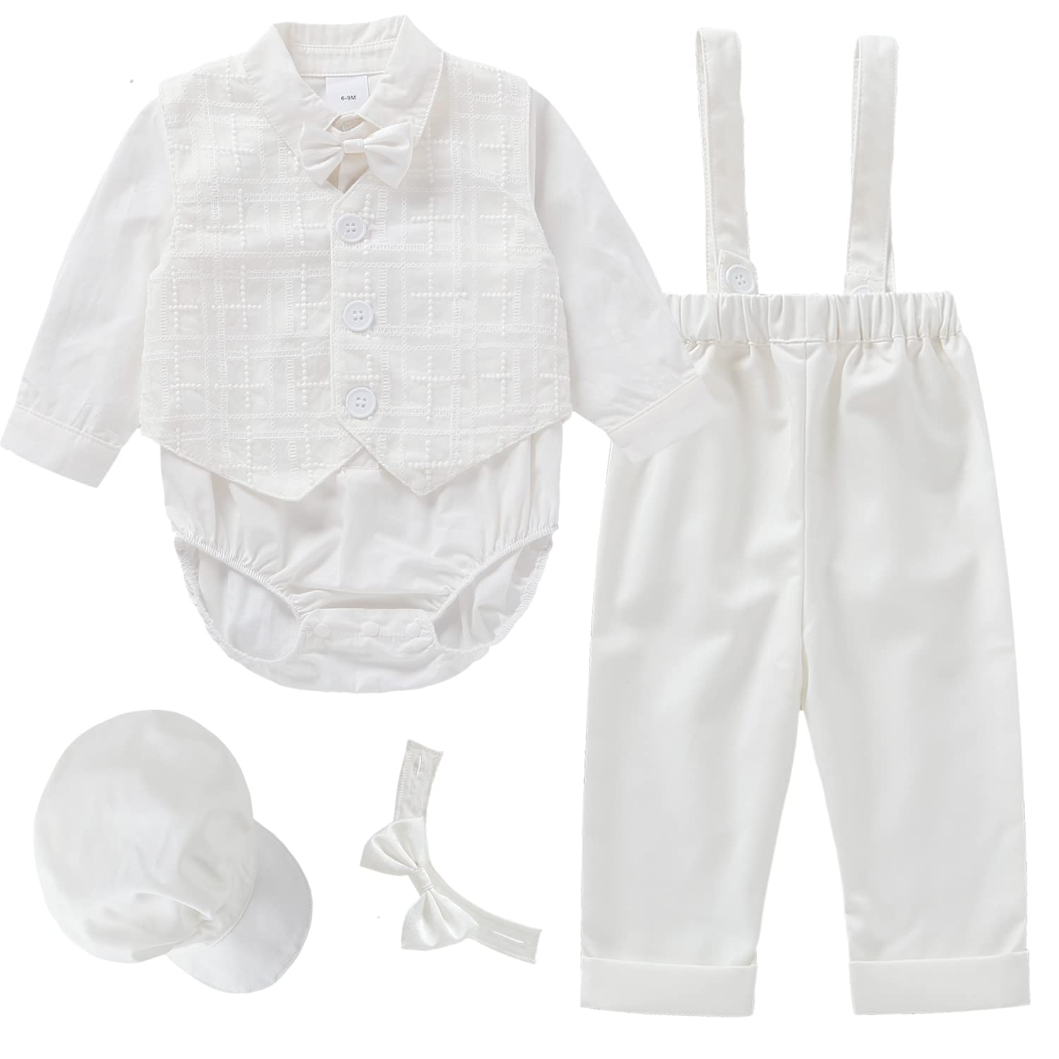 BooulfiBaby Boy's 5 Pcs Set Christening Baptism Outfits Long Sleeve Suit