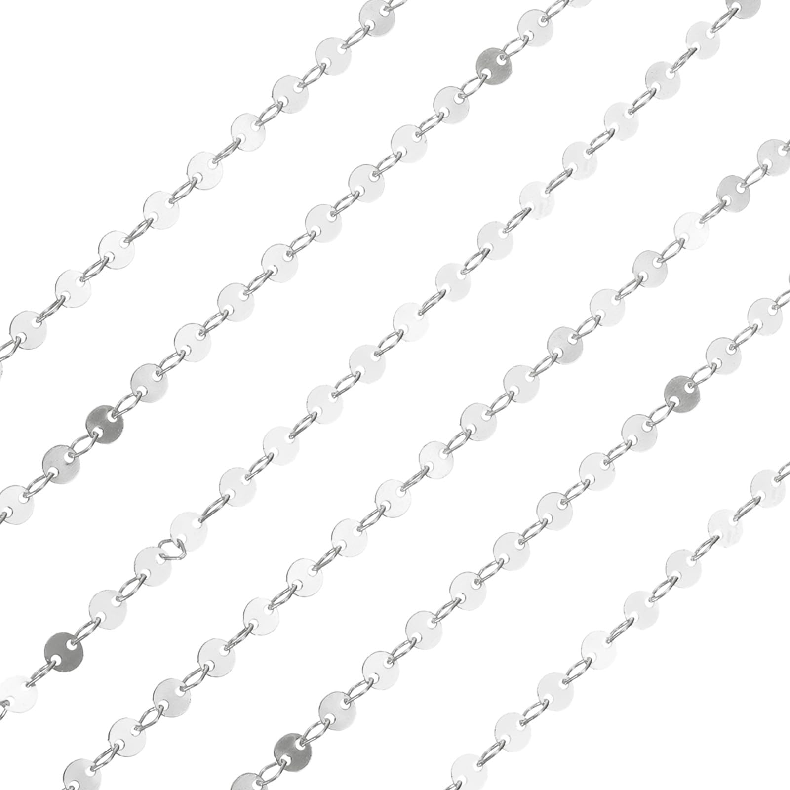 sourcing map Sequin Link Chain, 4mm x 2 Meters Silver Plated Flat Round Link Chains Necklace Chains Bulk for Jewelry Making, DIY Bracelet, Necklace, Clothes Decoration