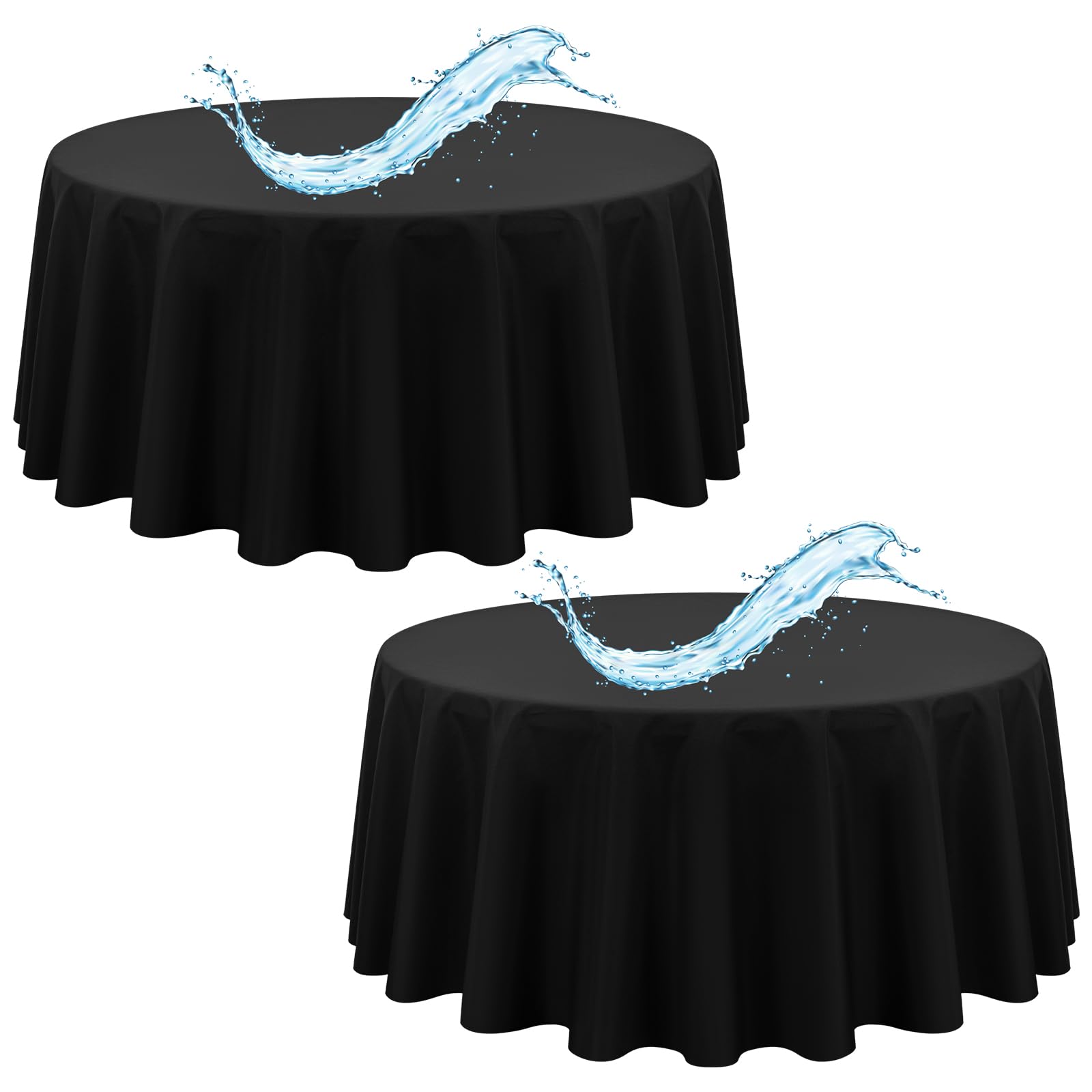 2 Pack Black Round Tablecloth 229CM/90Inch Black Tablecloths Waterproof Polyester Table Cloth for Round Tables Stain and Wrinkle Resistant Washable Fabric Table Cover for Party Wedding Banquet Dining