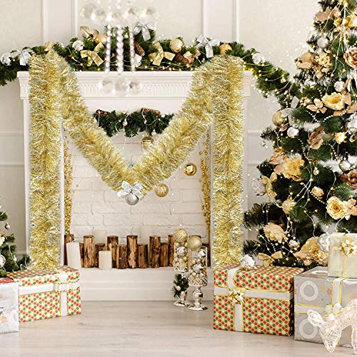 Hamore 19.8Ft Christmas Tinsel Garland, Gold Tinsel Twist Garland, Metallic Tinsel Twist Garland, Shiny Sparkly Soft Hanging Xmas Garland For Christmas Tree Decorations Indoor Holiday Party Supplies #TOP1