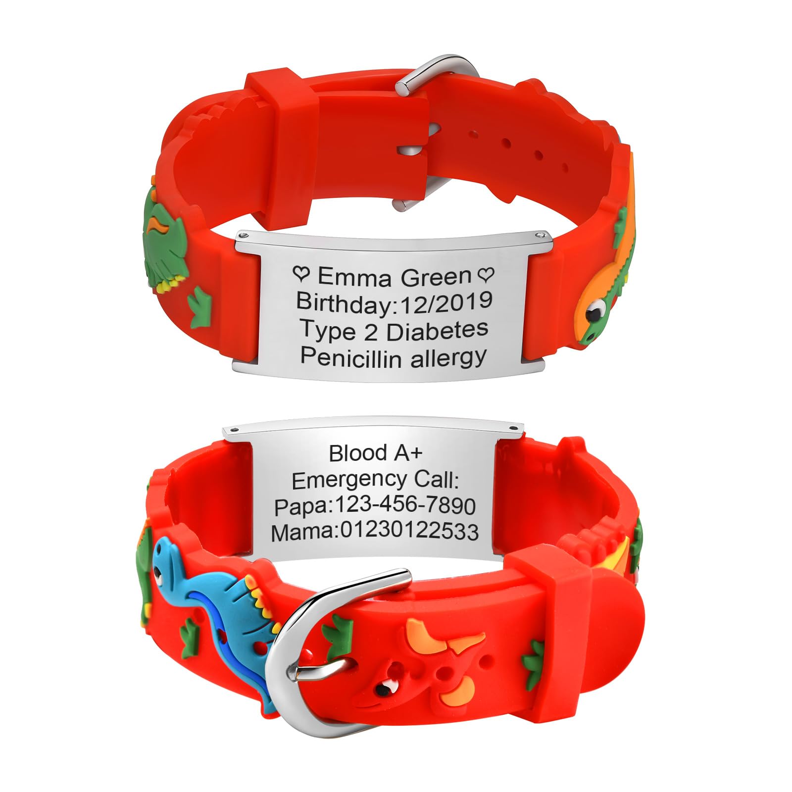 XUANPAI Bracelet Identification SOS Personnalisable, Urgence Bracelet Medical Bracelet pour Enfants, Cartoon Style Silicone Imperméable Bracelet Réglable pour Garçons Filles Adolescents