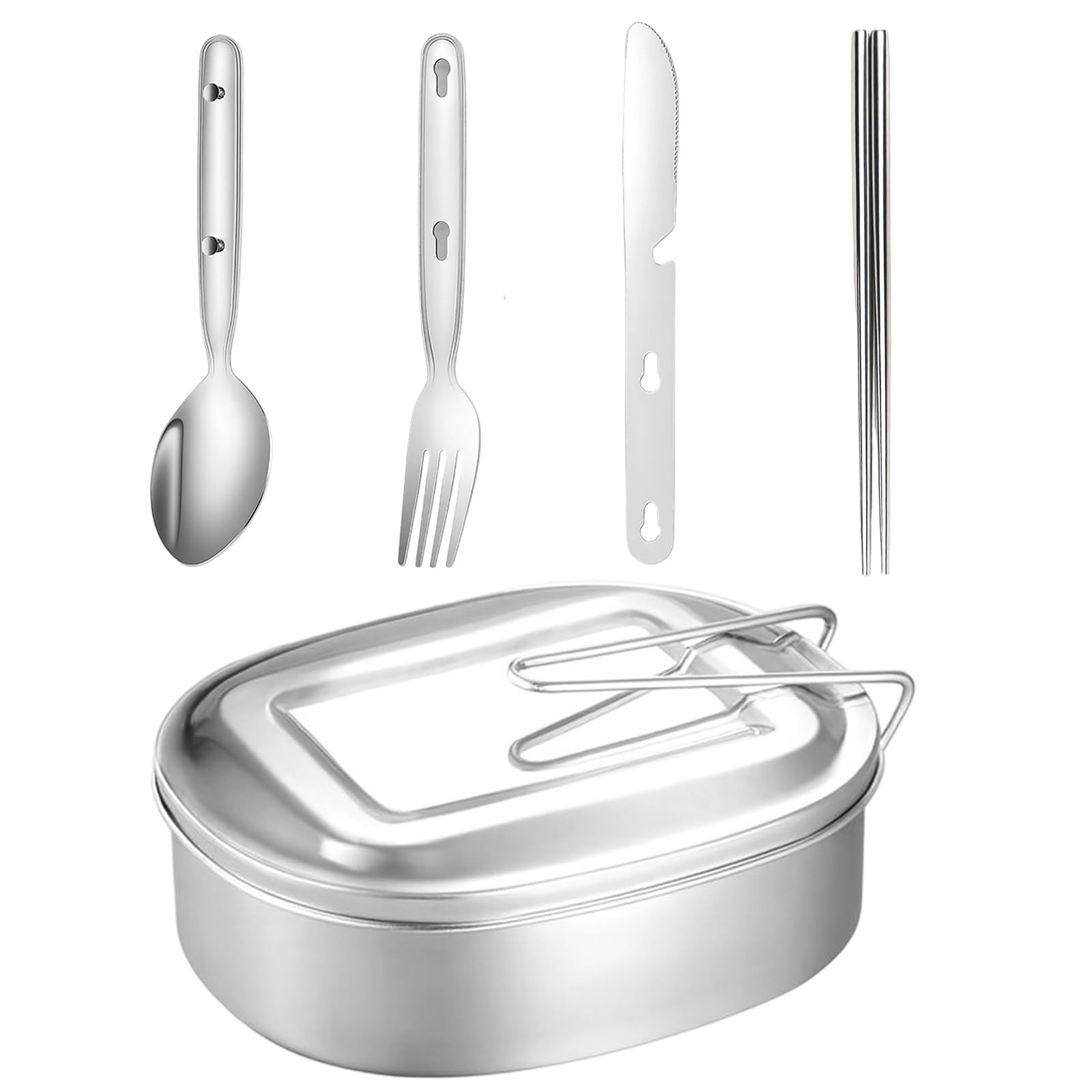 5 Pcs Mess Tin, Mess Tins, Camping Saucepan, Stainless Steel Camping Mess Kit, Cookware Set With Tins And Foldable Cutlery, Portable For Hiking And Outdoor Cooking