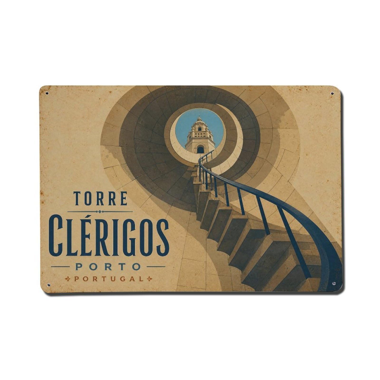 Metal Tin Sign Vintage Travel Clerigos Portugal