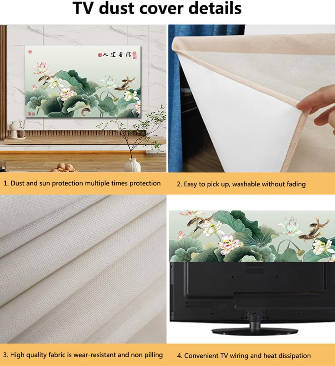 Colorful Floral Pattern TV Dust Cover Display Protection Cover For Curved Screen Desktop Wall Mounted Monitor Screen Protector Bedroom Decoration(Size:32IN(W77xH48CM),Color:A)