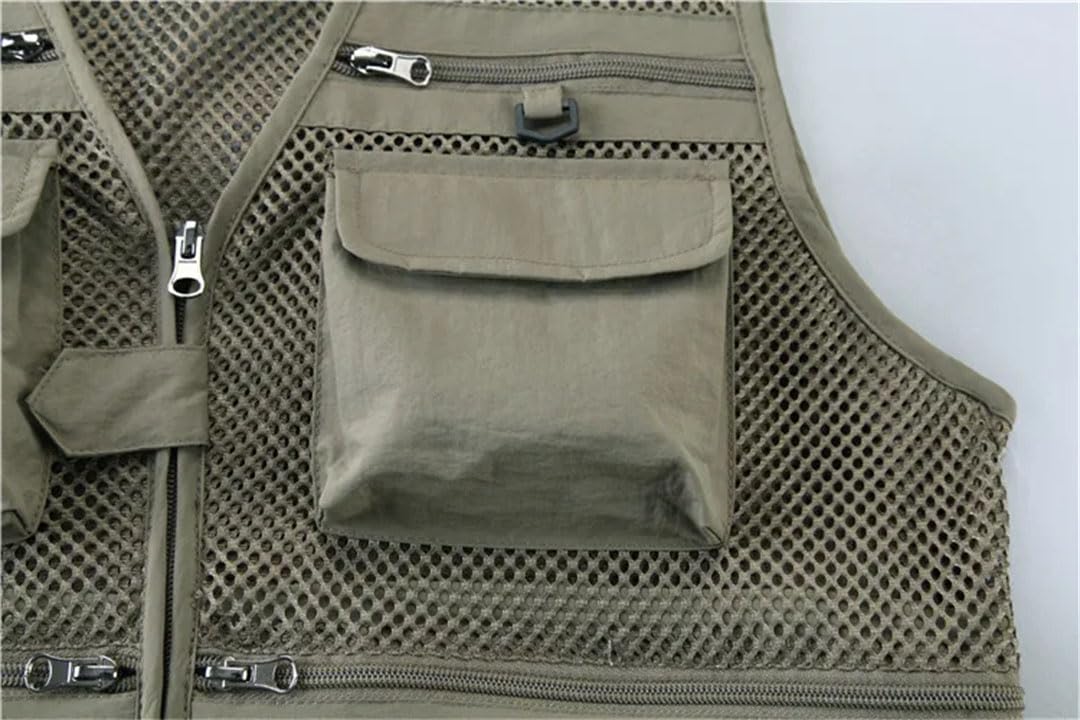 Gilet en maille pour homme - Multi-poches - Séchage rapide - Sans manches - Pour l'extérieur - Pour la pêche