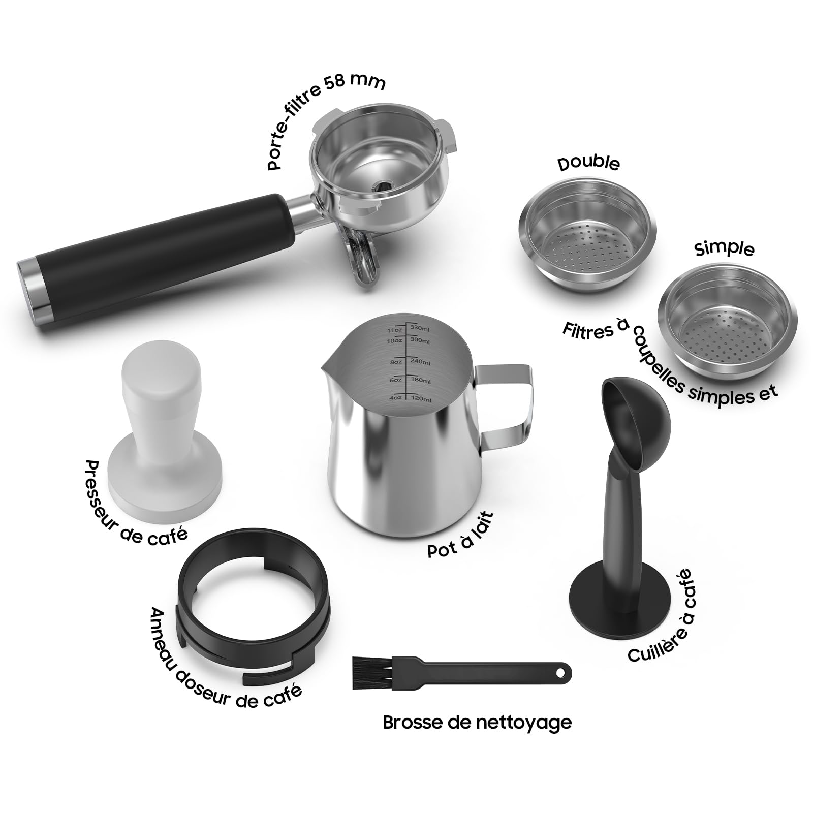 iceagle Machine expresso avec Pompe Italienne de 20 bar, Cafetière a Grain avec Broyeur, Machine à Café avec Mousseur à Lait, Kit Barista, 3 Températures, 25 Niveaux de Mouture, 1,6 litre, Acier Inox