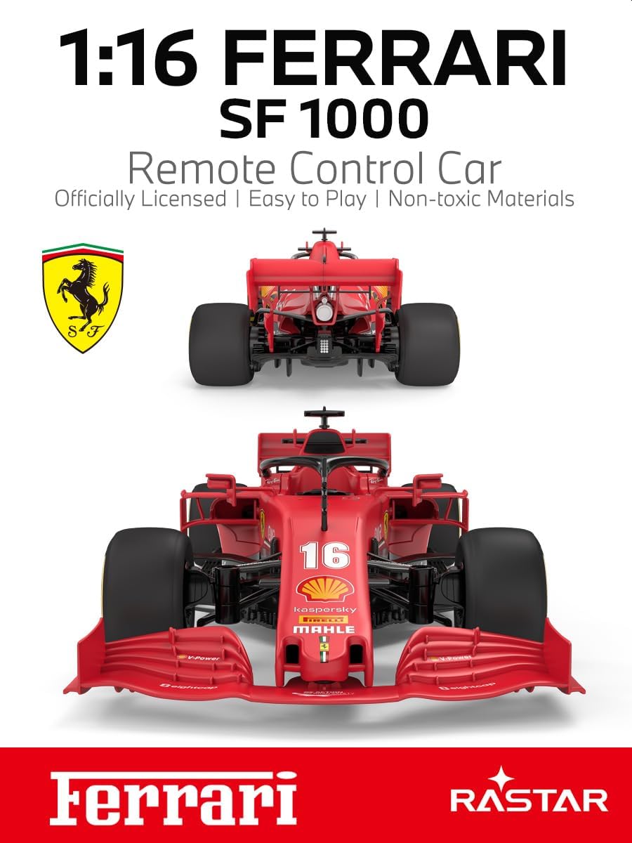 RASTAR 97000 1/16 65PCS Officially Licensed RC Race Car Building Kits for Ferrari SF1000 F1 with Remote Control, Motor & DIY Decals for Play & Display - Ideal Gift for F1 Fans Ages 8+
