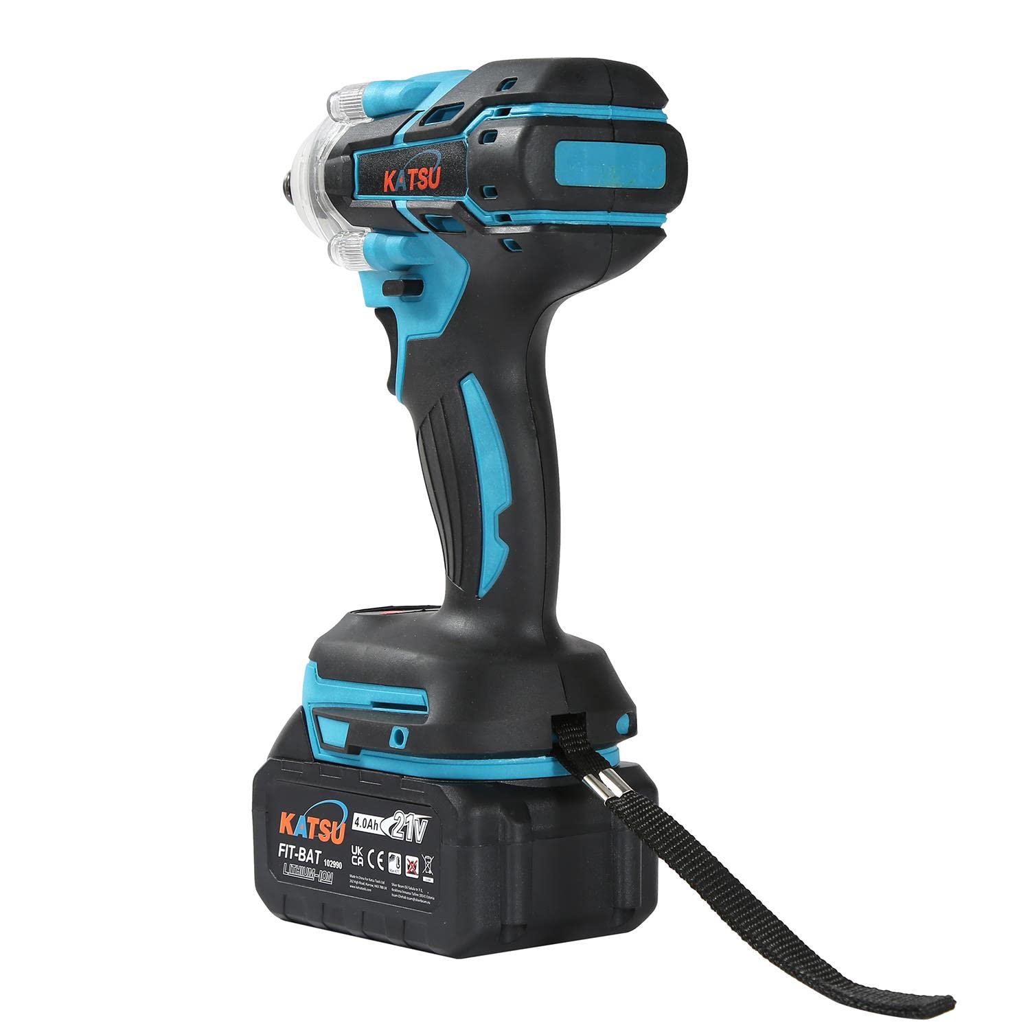 KATSU FIT-BAT 21V Clé à Chocs sans Fil Brushless avec 4.0Ah Batterie, 1/2" 400Nm Clé à Chocs Électrique Cordless, avec 2 Adaptateurs, 0-3500IPM 102488