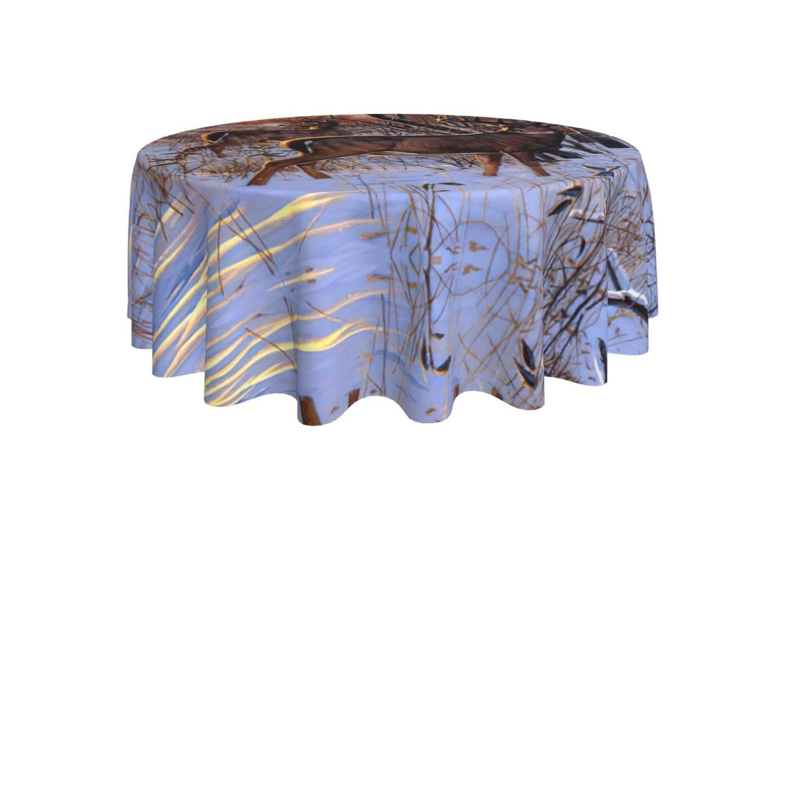 ENGhjes Deers Picture Print Round Tablecloth 60in Washable Stainproof Polyester Cloth for Kitchen Idea