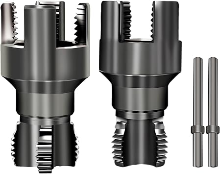 2Pcs Integrated Internal & External Pipe Threading Tool - 1/2" & 3/4", Upgraded Dual-Function Pipe Thread Cutting Tool, Electric Drill Compatible Pvc & Plastic Pipe Threader Kit