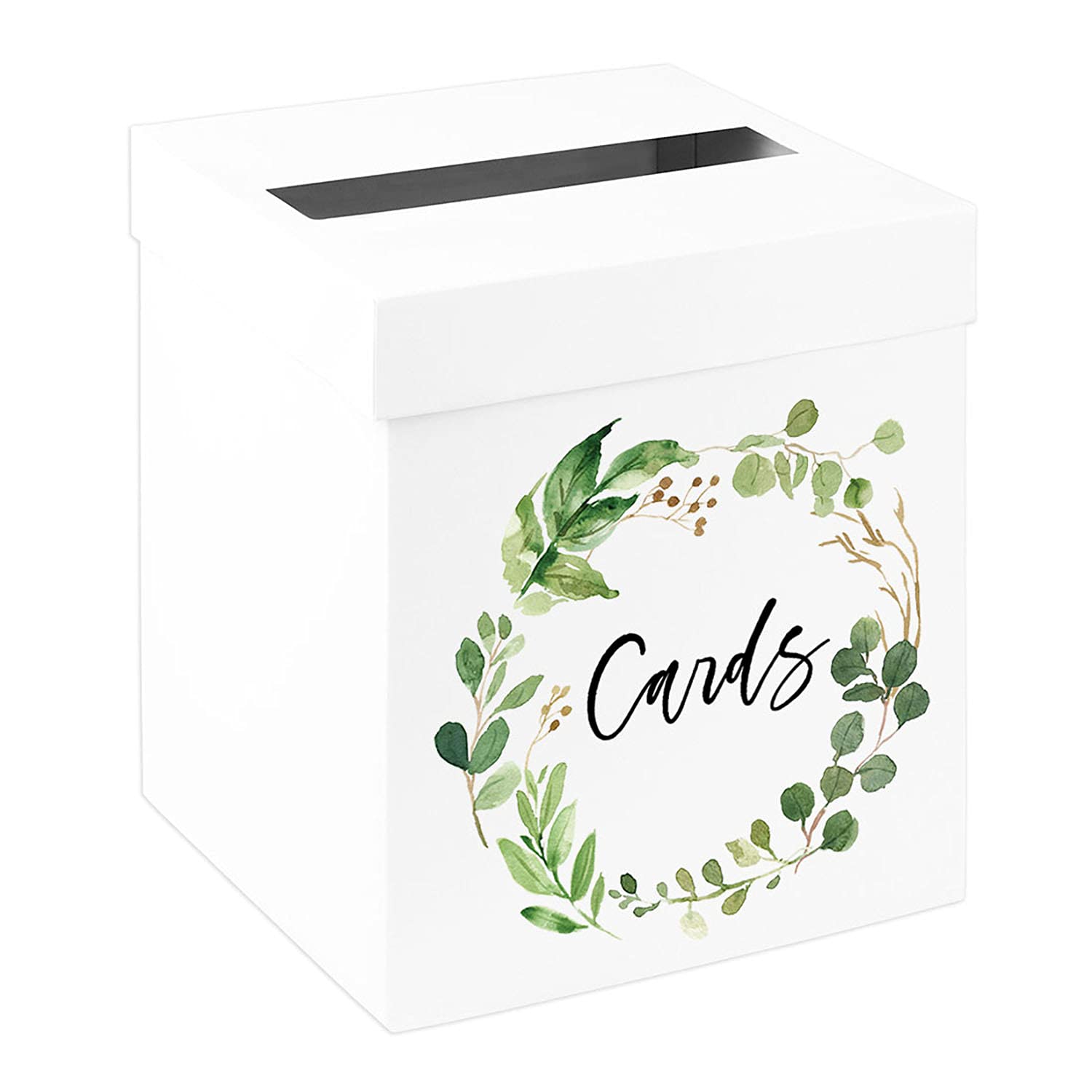 Andaz Press Sturdy White Wedding Day Card Box Greenery Wreath Wedding Gift Boxes for Cards Card Box for Bridal Shower Baby Shower Birthday Graduation Events 10x10x10 Inches
