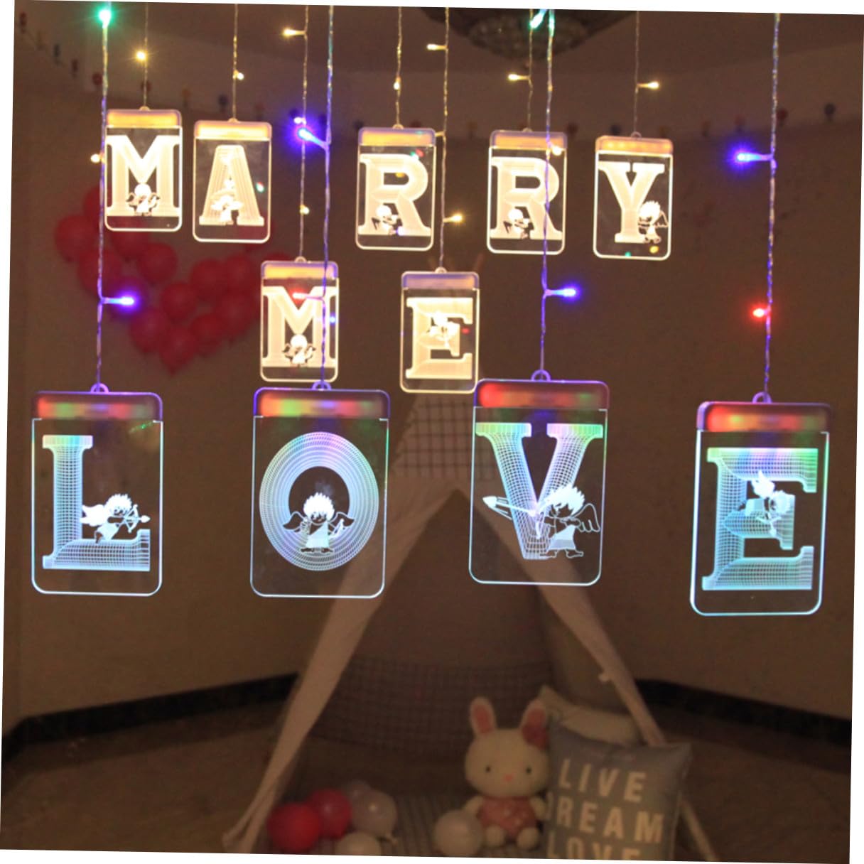 Heirate Mich LED Lichterkette mit Buchstaben, Usb, Acryl, Beige