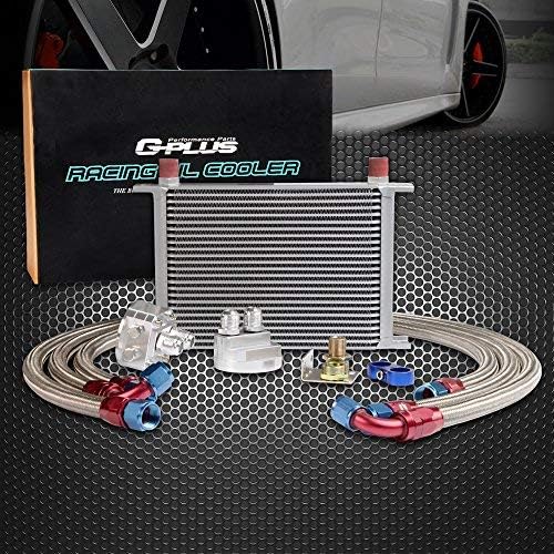 25 Row AN10-10AN Universal Aluminum Engine Transmis​sion Oil Cooler Kit + Oil Filter Relocation Kit Silver