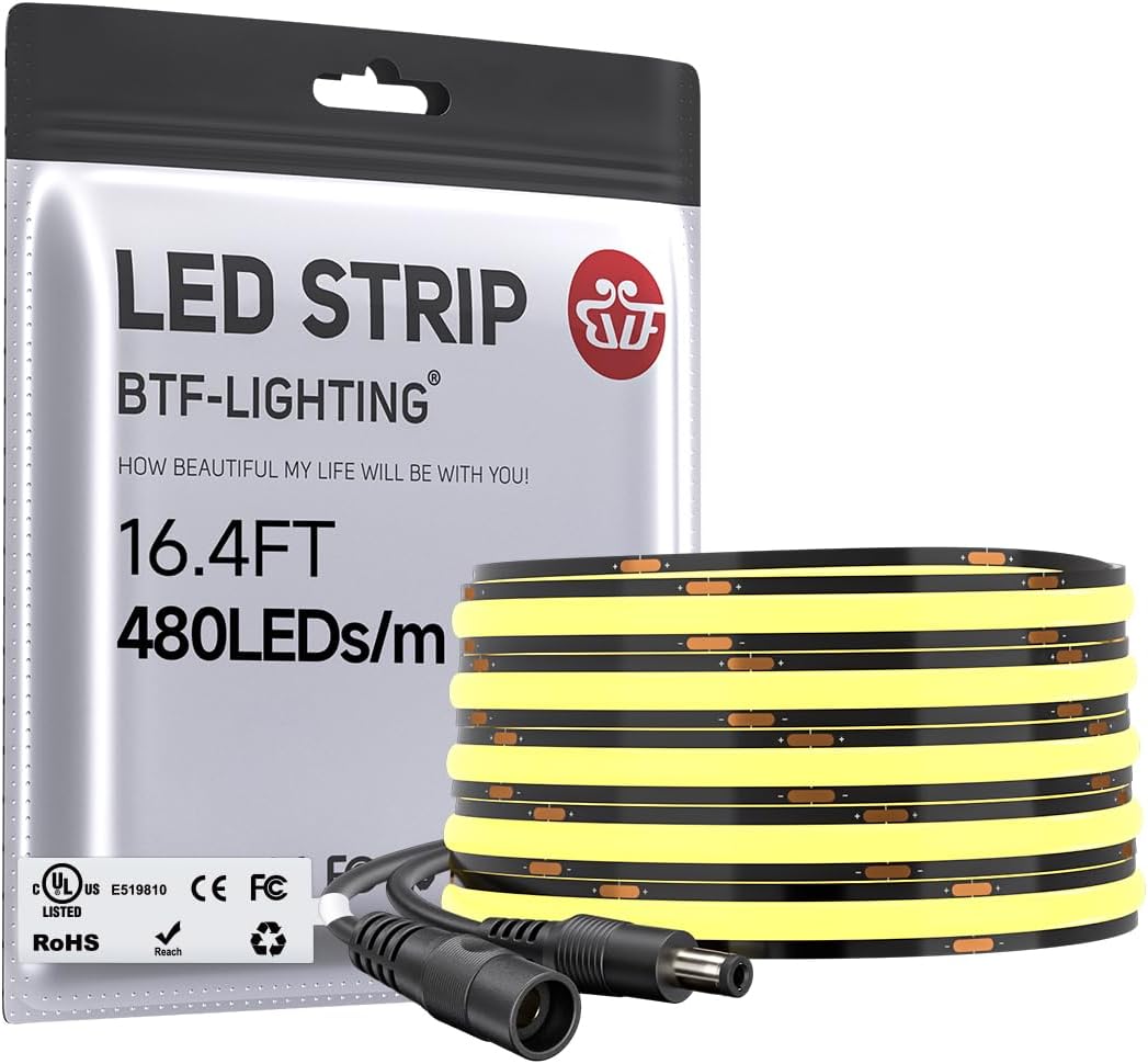 BTF-LIGHTING UL Listed FCOB COB LED Strip Light Cool White 6000K