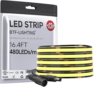 BTF-LIGHTING UL Listed FCOB COB LED Strip Light Warm White 2700K | High Density Super Bright Light, DC24V 16.4FT CRI90+ Flexible LED Strip for Home Indoor Lighting(No Adapter or Controller)