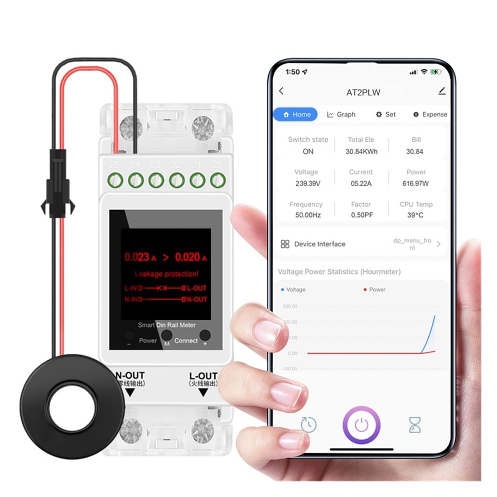 Compteur d'énergie WiFi Tuya DELURA avec minuterie et coupure sur fuite